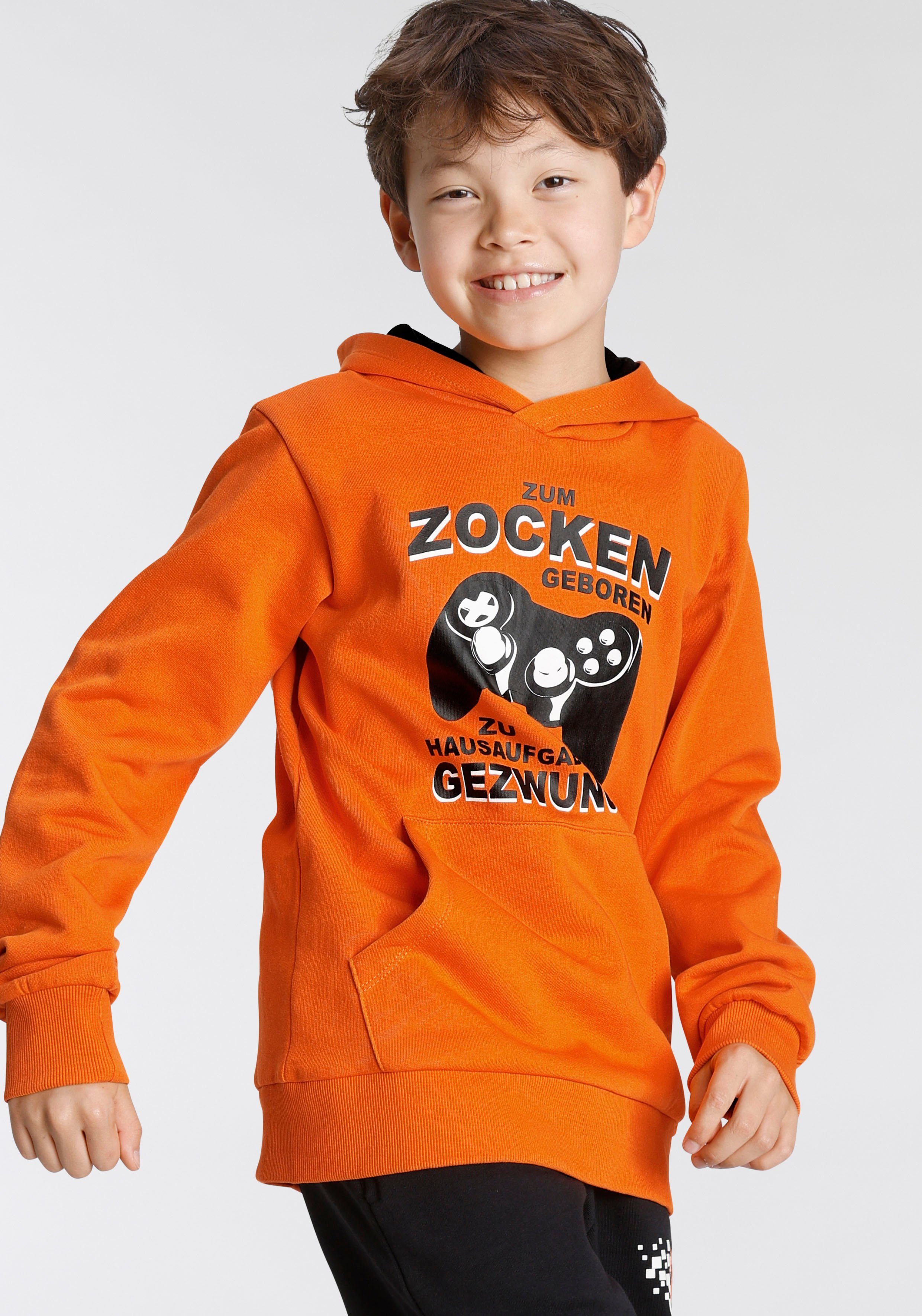 KIDSWORLD Kapuzensweatshirt FÜR ZOCKER Langarm, mit Rippbündchen, bedruckt