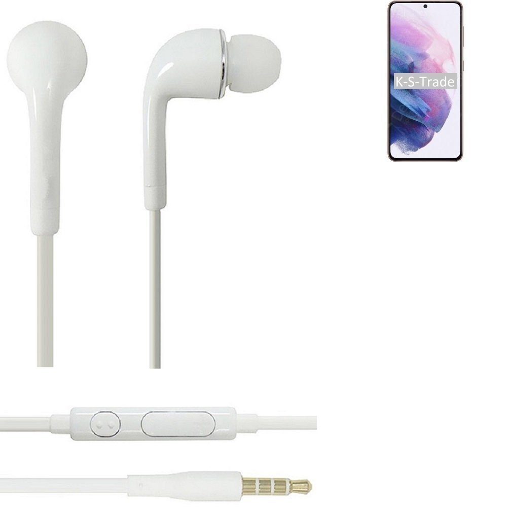 K-S-Trade für Samsung Galaxy M02s In-Ear-Kopfhörer (Kopfhörer Headset mit Mikrofon u Lautstärkeregler weiß 3,5mm)