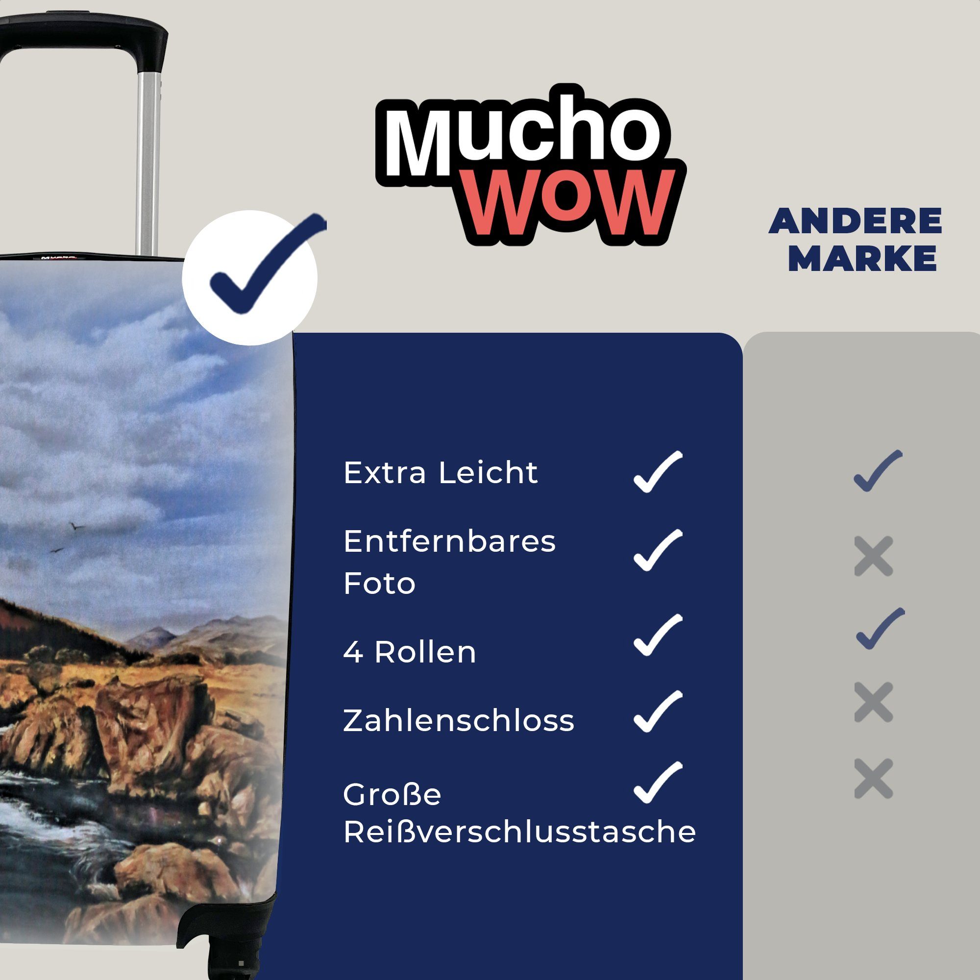MuchoWow Handgepäckkoffer Ölgemälde Fluss, 4 mit Rollen, für Handgepäck Ferien, Reisetasche Reisekoffer rollen, Trolley