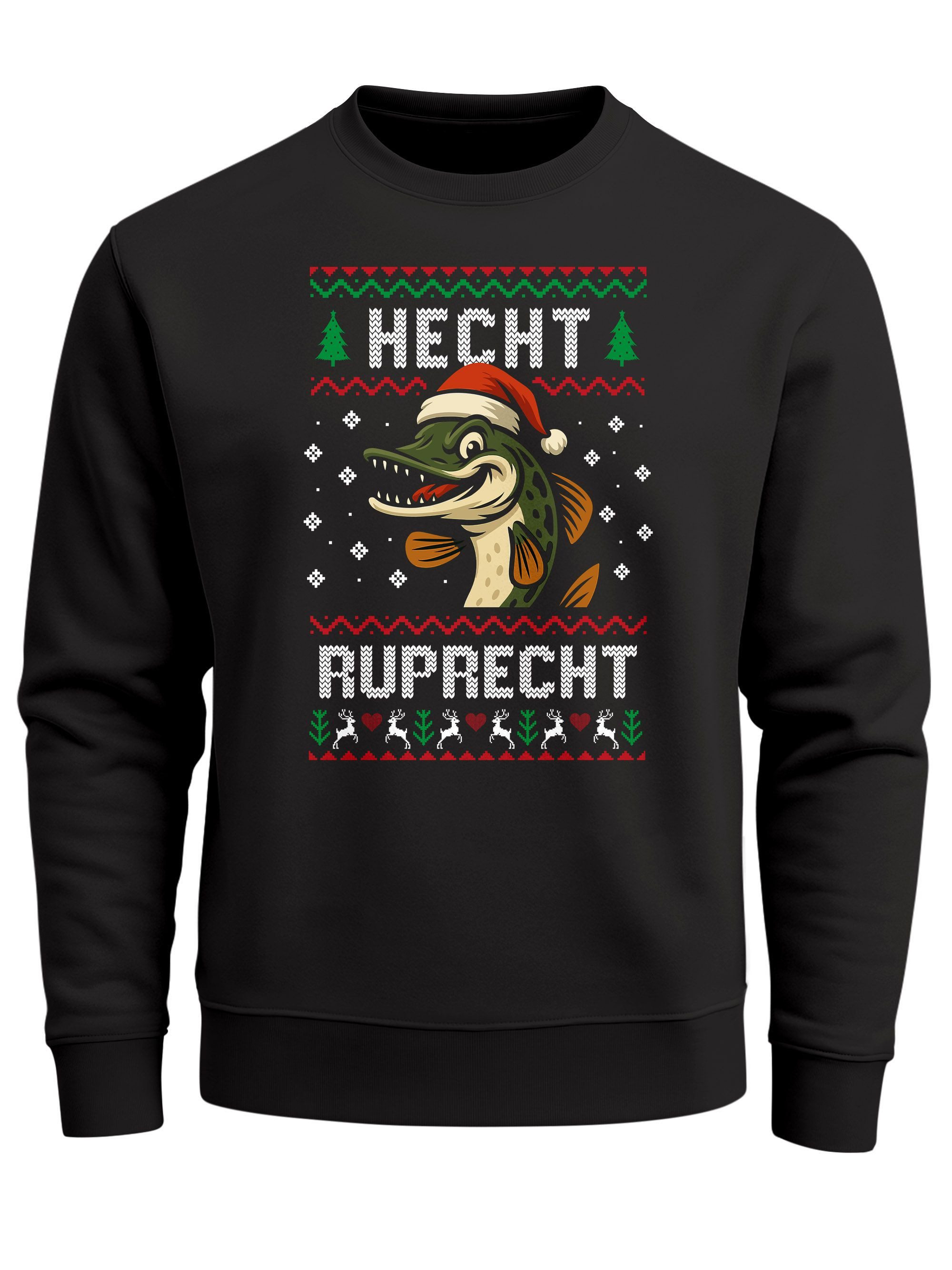 Sweatshirt Sweatshirt Herren Ugly Christmas Sweater Hecht Ruprecht Wortspiel
