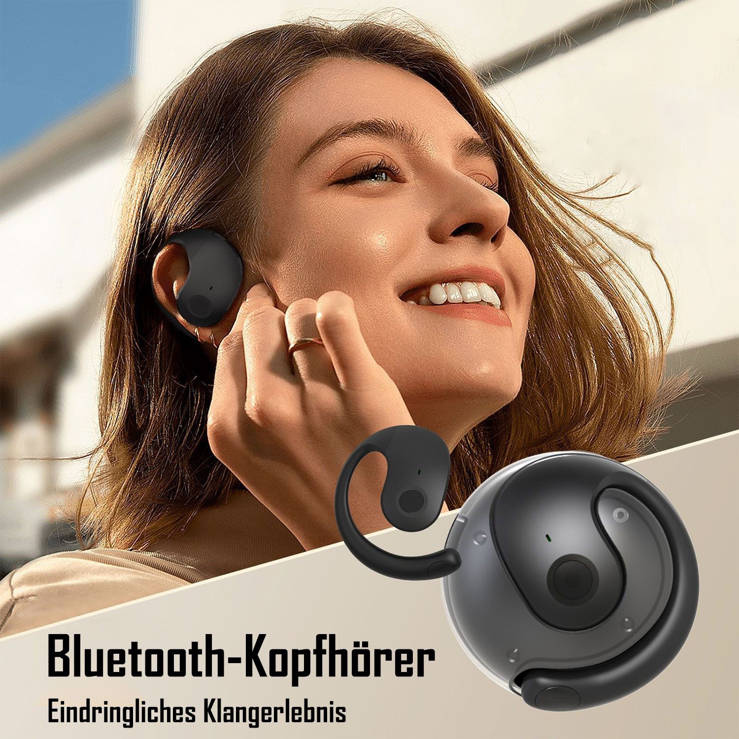 Refttenw Bluetooth Kopfhörer Kabellose Sport-Ohrhörer Open-Ear-Kopfhörer (Bluetooth 5.4, HiFi-Stereo-Sound, IPX5 Wasserdicht, Geräuschunterdrückung, Touch-Steuerung, Tragbares Ladeetui, LLeichte und Komfortable, für Übung, Büro und Langzeitgebrauc)