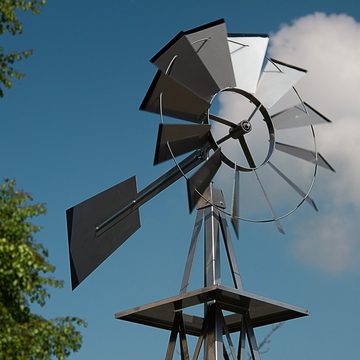 STILISTA Windrad Windmühle US-Style Deko-Windspiel Gartendeko, Höhe 245 cm, pulverbeschichtetes Metall, kugelgelagert, Farbwahl