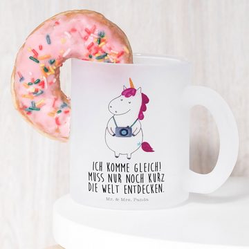 Mr. & Mrs. Panda Teeglas Einhorn Fotograf - Transparent - Geschenk, Tourist, Unicorn, Glas Tee, Premium Glas, Edler Aufdruck