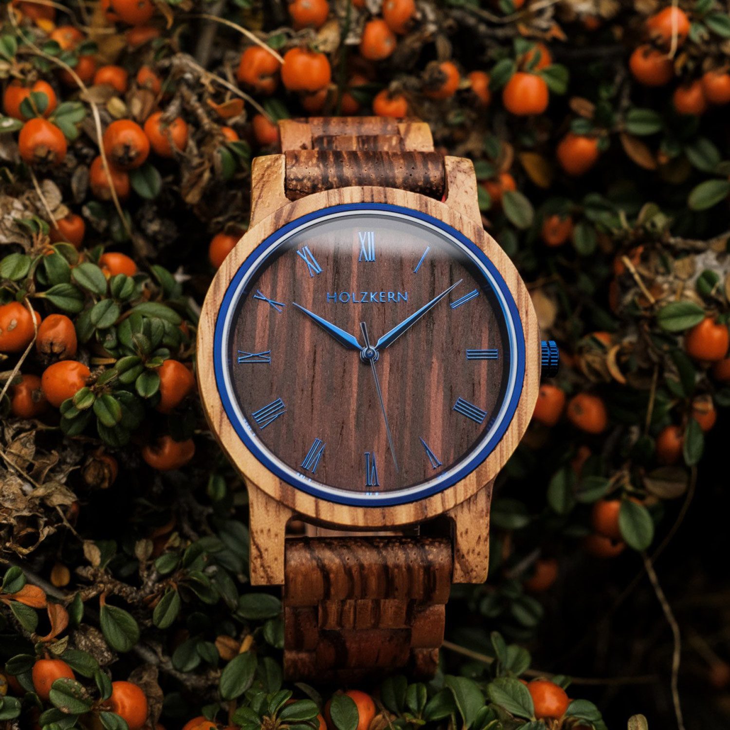 Holzkern Quarzuhr Armbanduhr Quarz Herbstmorgen Zebrano/Wenge