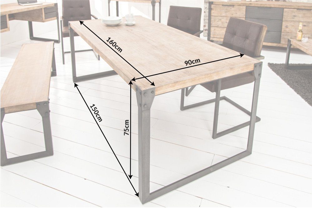 · Personen Design (Einzelartikel, 6 Industrial gekälkt riess-ambiente 1-St), Esstisch Akazie natur 160cm · Metall-Kufen · dunkelgrau bis FACTORY /