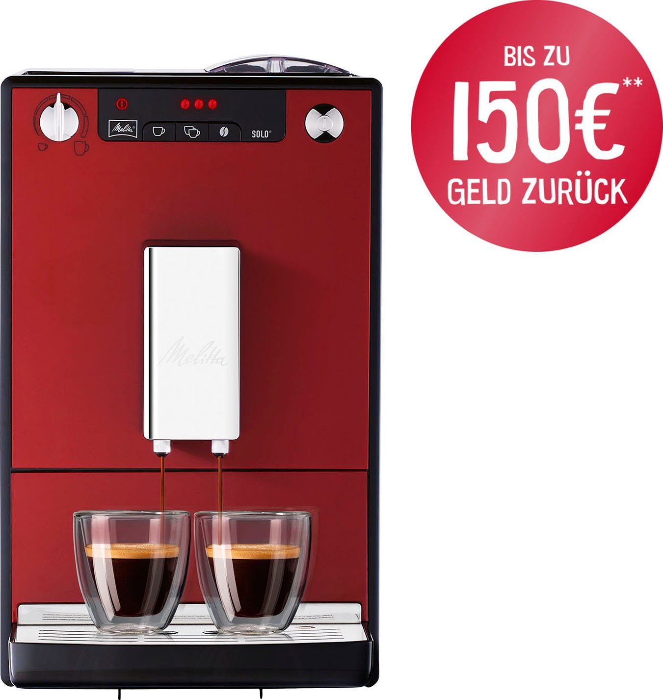 crème Café Perfekt Melitta E950-204, Kaffeevollautomat chili-red, & nur Espresso, 20cm für Solo® breit