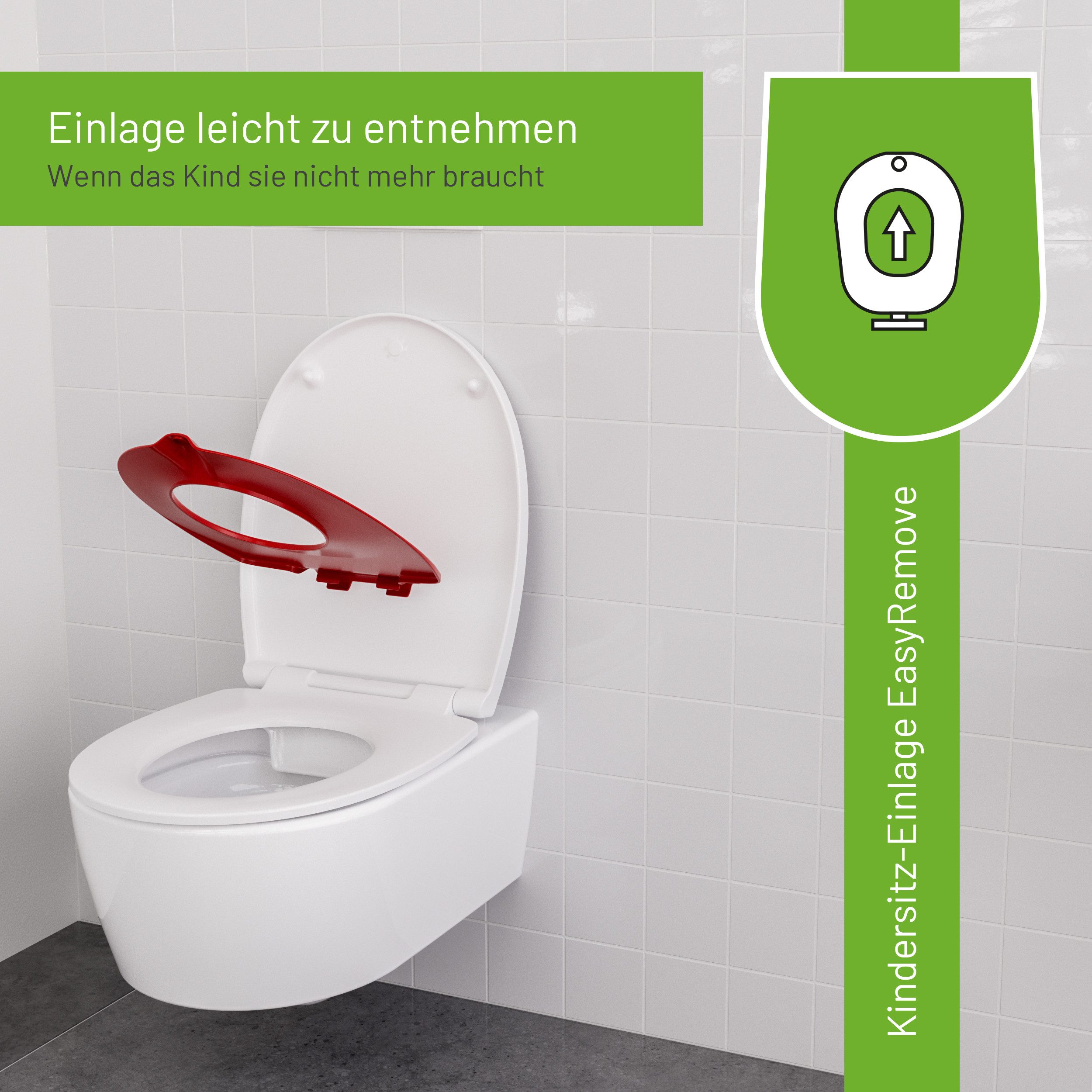 LUVETT Kinder-WC-Sitz C490 mit Kindersitz Softclose Magnetisch abnehmbar Duroplast O-Form (Komplett-Set, Kindersitz-Einlage), mit Original SoftClose® Absenkautomatik, Duroplast