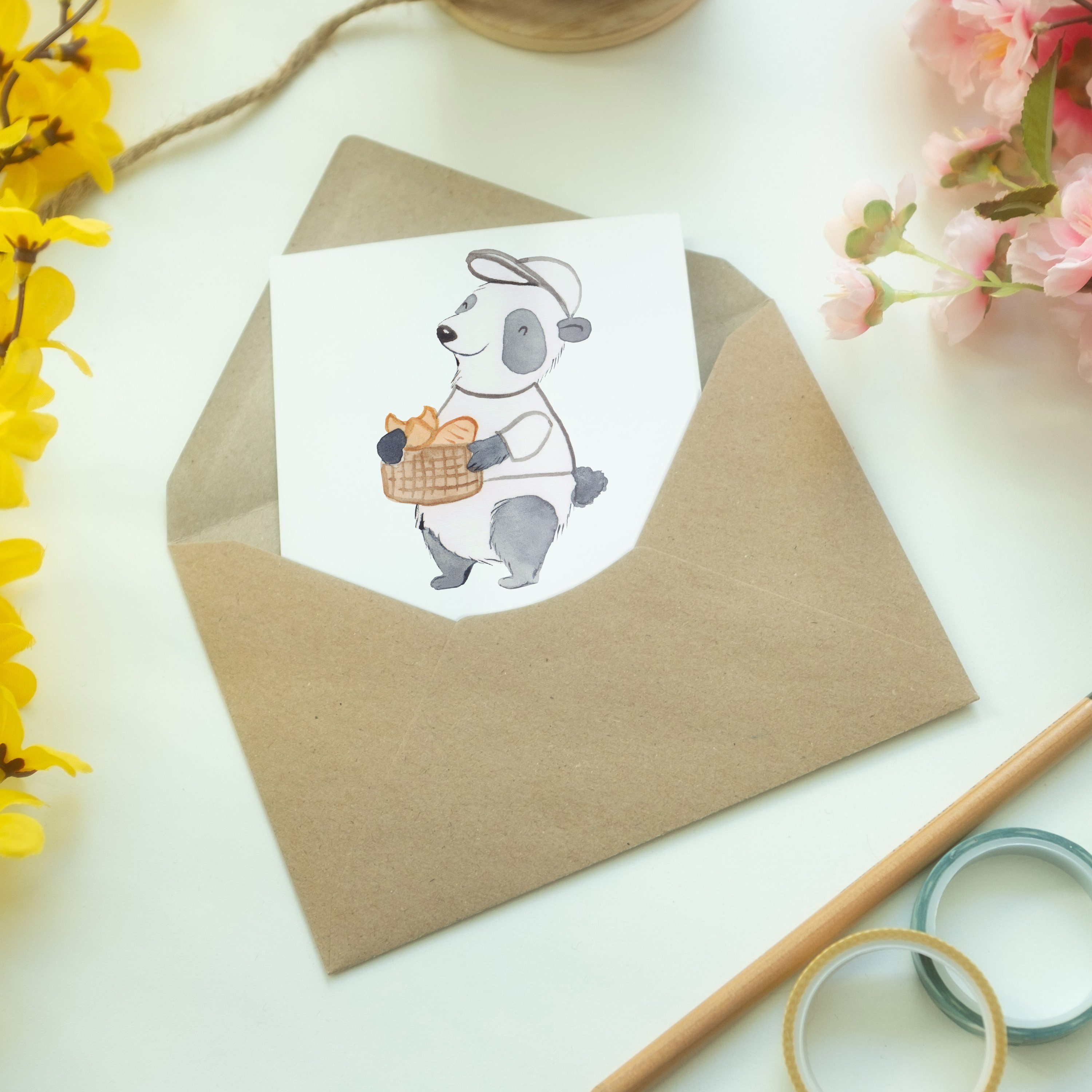Mr. & Mrs. Panda Grußkarte Bäckereifachverkäufer Herz - Einladu Weiß mit - Klappkarte, Geschenk