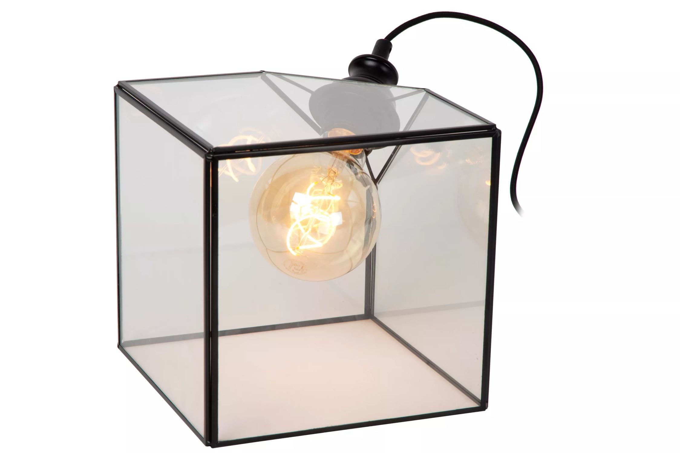 Licht-Erlebnisse Nachttischlampe QUNI, ohne Leuchtmittel, Glas E27 20 cm Klar Schwarz quadratisch Modern Nachttischleuchte