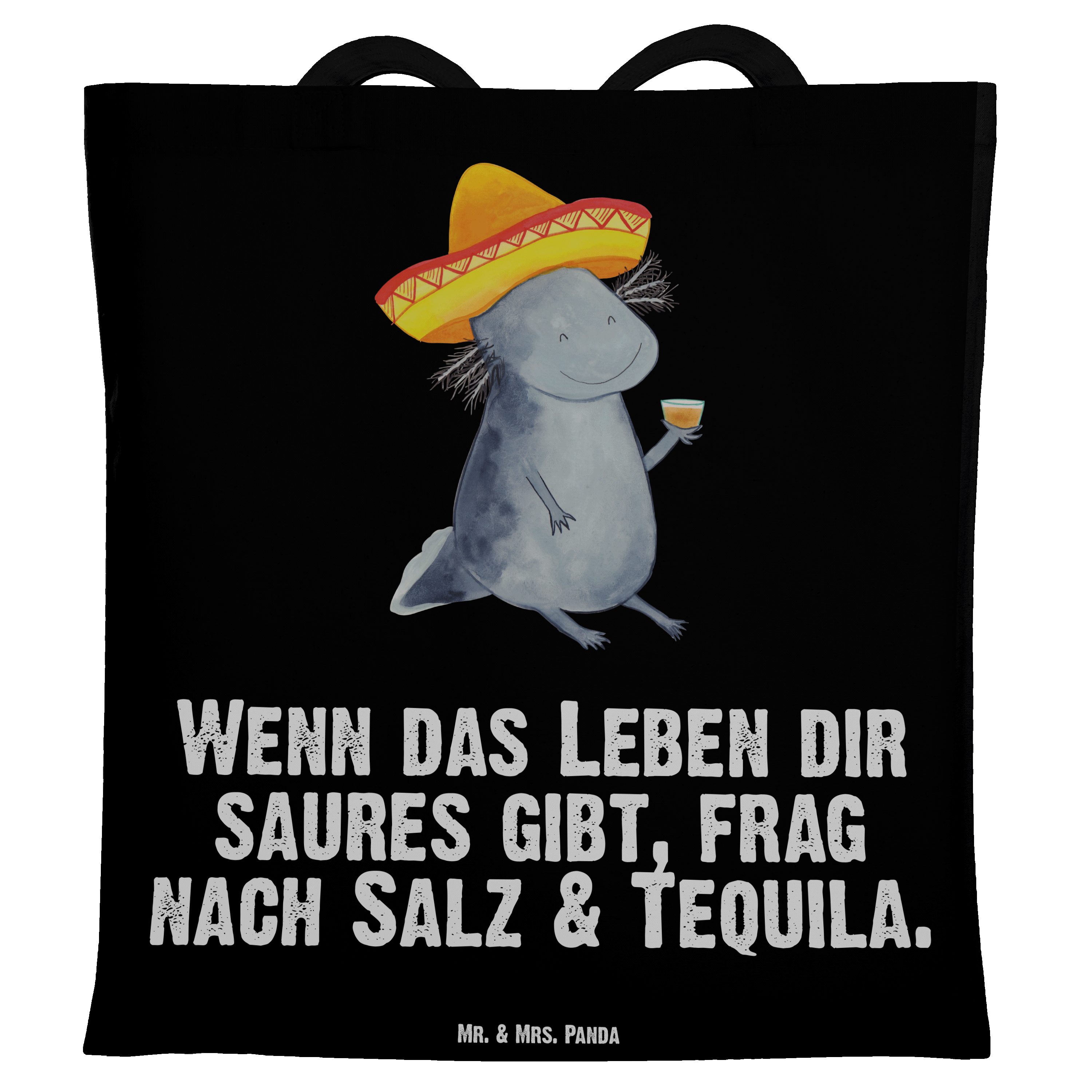 Mr. & Mrs. Panda Tragetasche Axolotl Tequila - Schwarz - Geschenk, Einkaufstasche, Schwanzlurch, L (1-tlg)