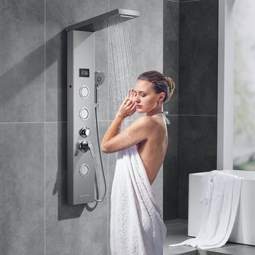 Auralum Duschsystem 5-Funktion LED Duschpaneel Badezimmer mit Dusch Duschsäule Handbrause, Edelstahl Duschset, Wassertemperatur-Display