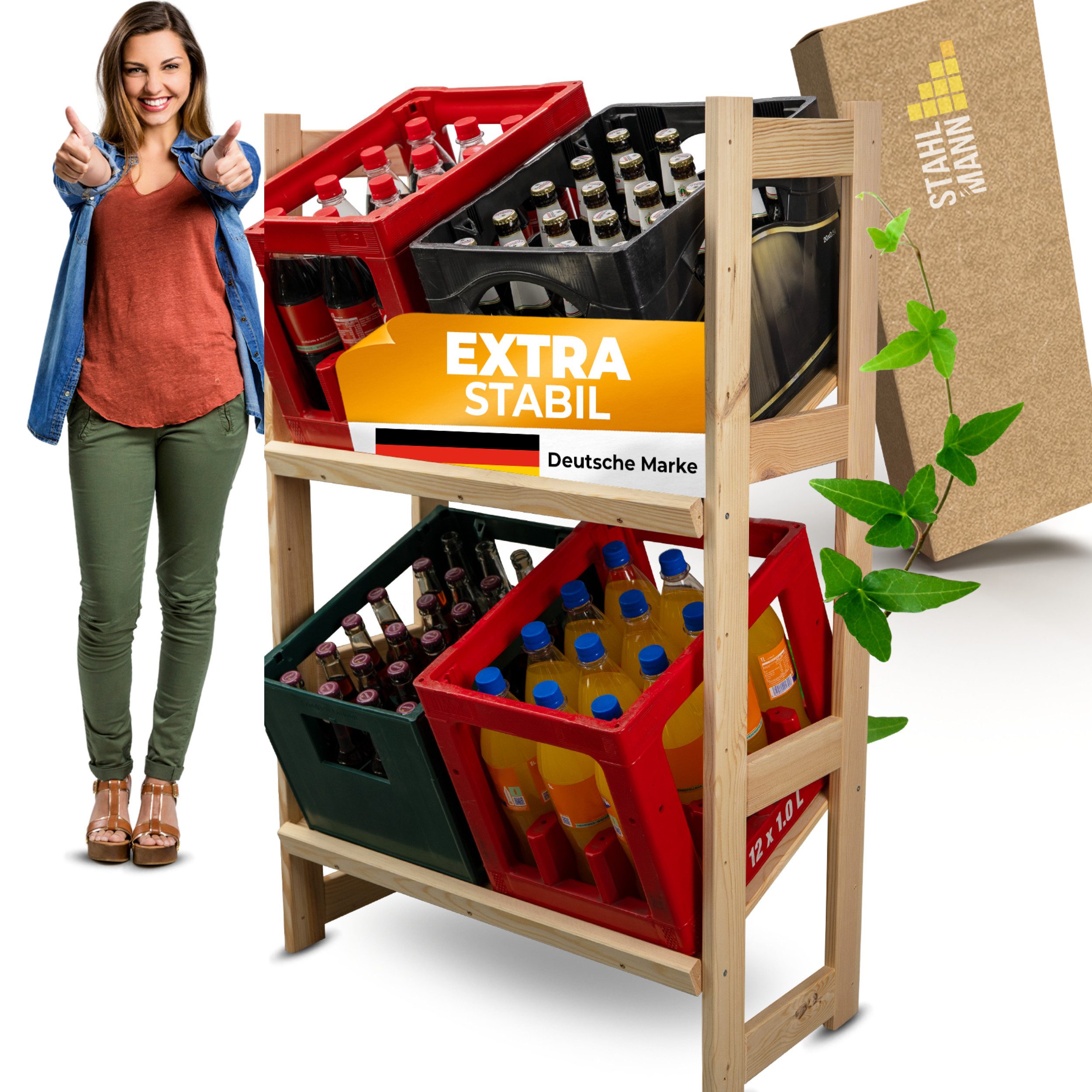 STAHLMANN COMMERCE GmbH Wäschespinne [Made IN Germany ] 60 M Leinenlänge - Wäschespinne draußen, [TÜV Zertifiziert] inkl. Bodenhülsen - höhenverstellbare Wäschespinne