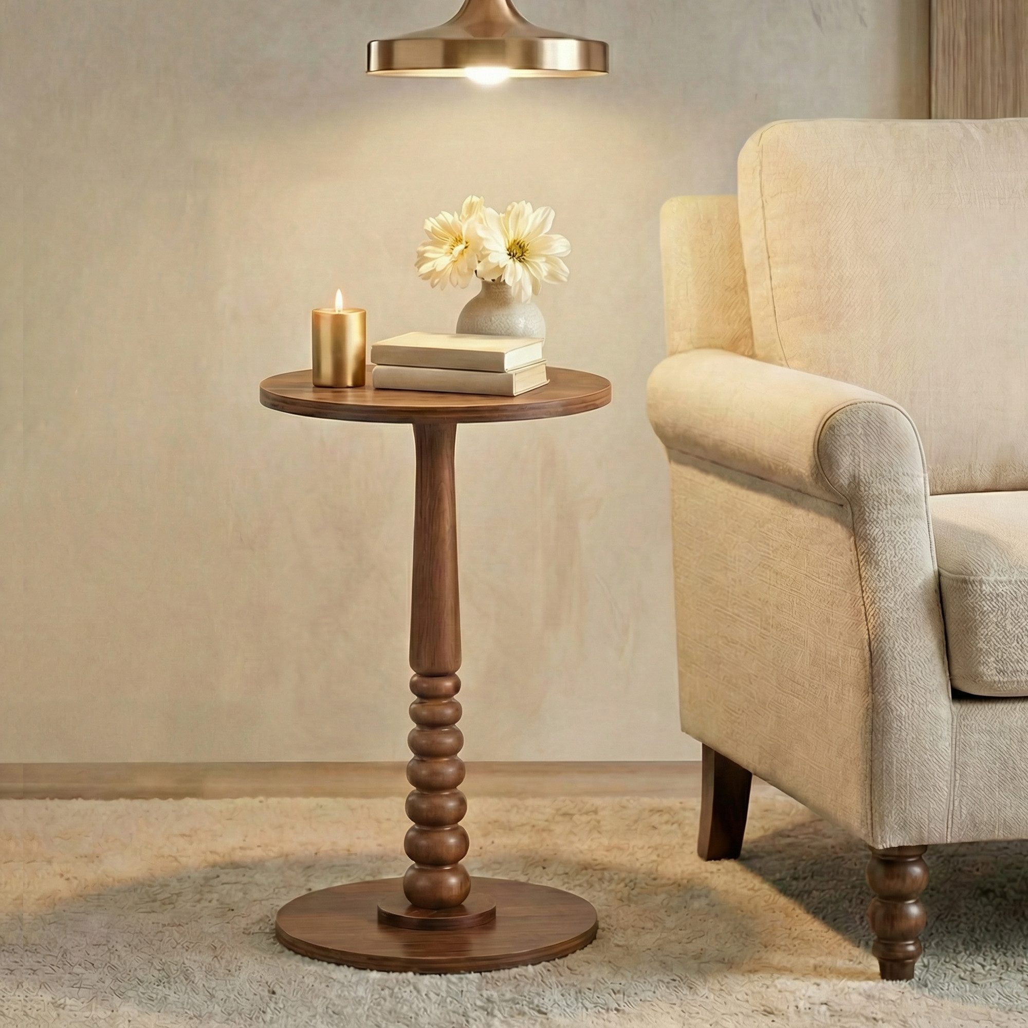 VASAGLE Beistelltisch, Runder Couchtisch, Beine aus Massivholz, Nachttisch, Beistelltisch