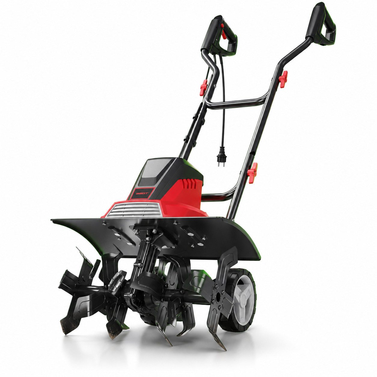 Onbest Elektromotorhacke Gartenfräse Bodenhacke T1545, 24 Messer, Transporträder, 10,5 kg, 45.00 cm Arbeitsbreite, 1500W, 20 cm Arbeitstiefe