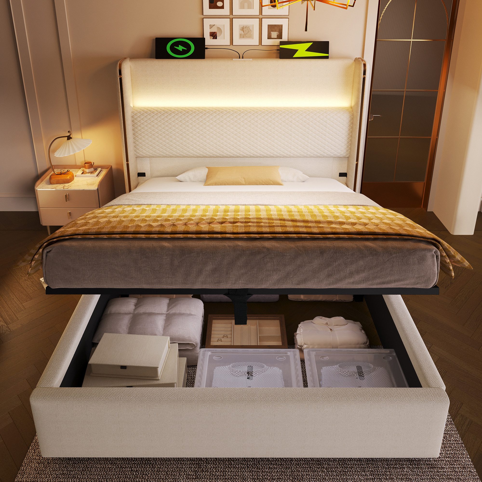 STILVORA Polsterbett 90x200 mit Bettkasten,Stauraumbett Bettgestell günstig online kaufen