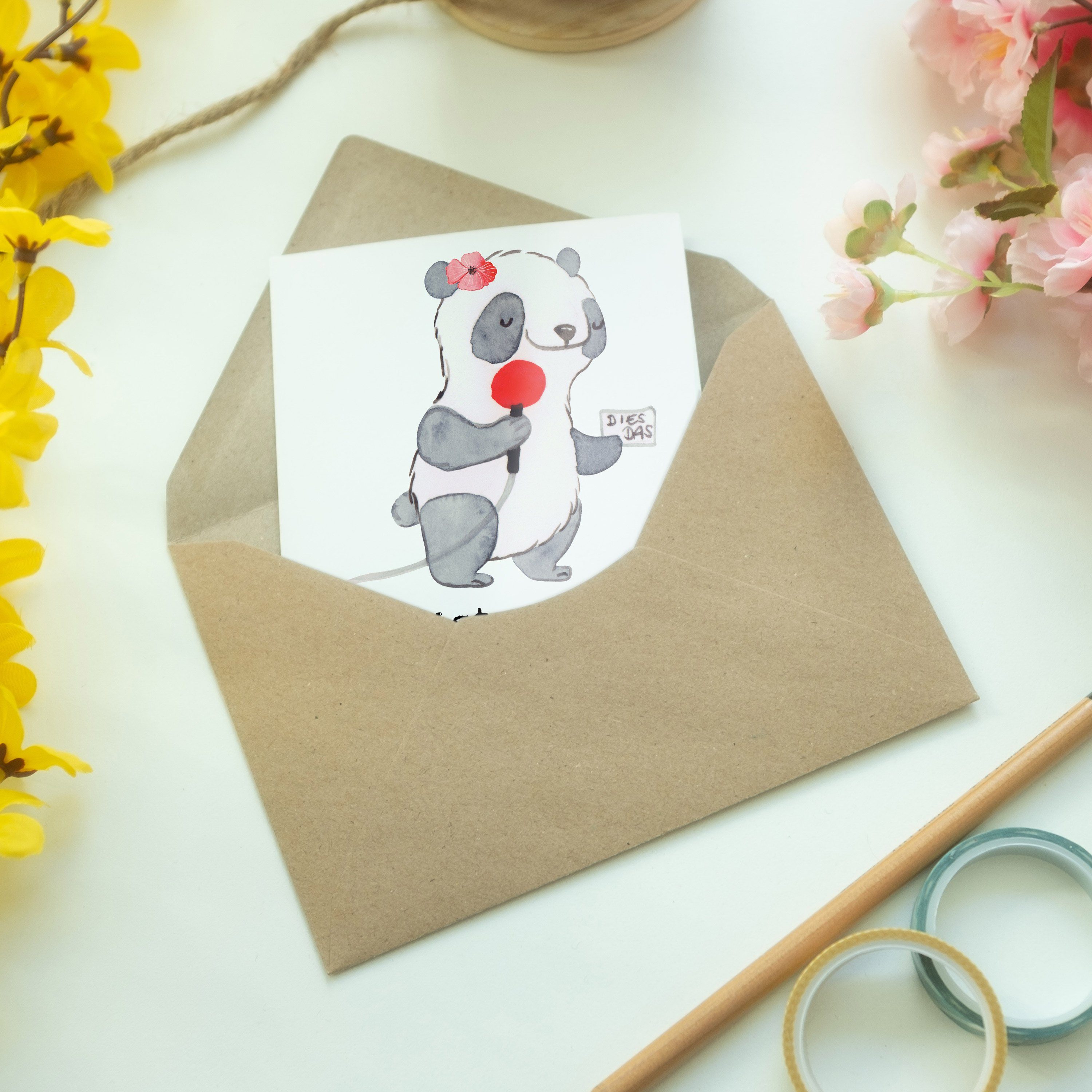 Karte, Geschenk, Mrs. - Dankeschön, Weiß Mr. Herz Grußkarte Sportjournalistin mit Beru - & Panda