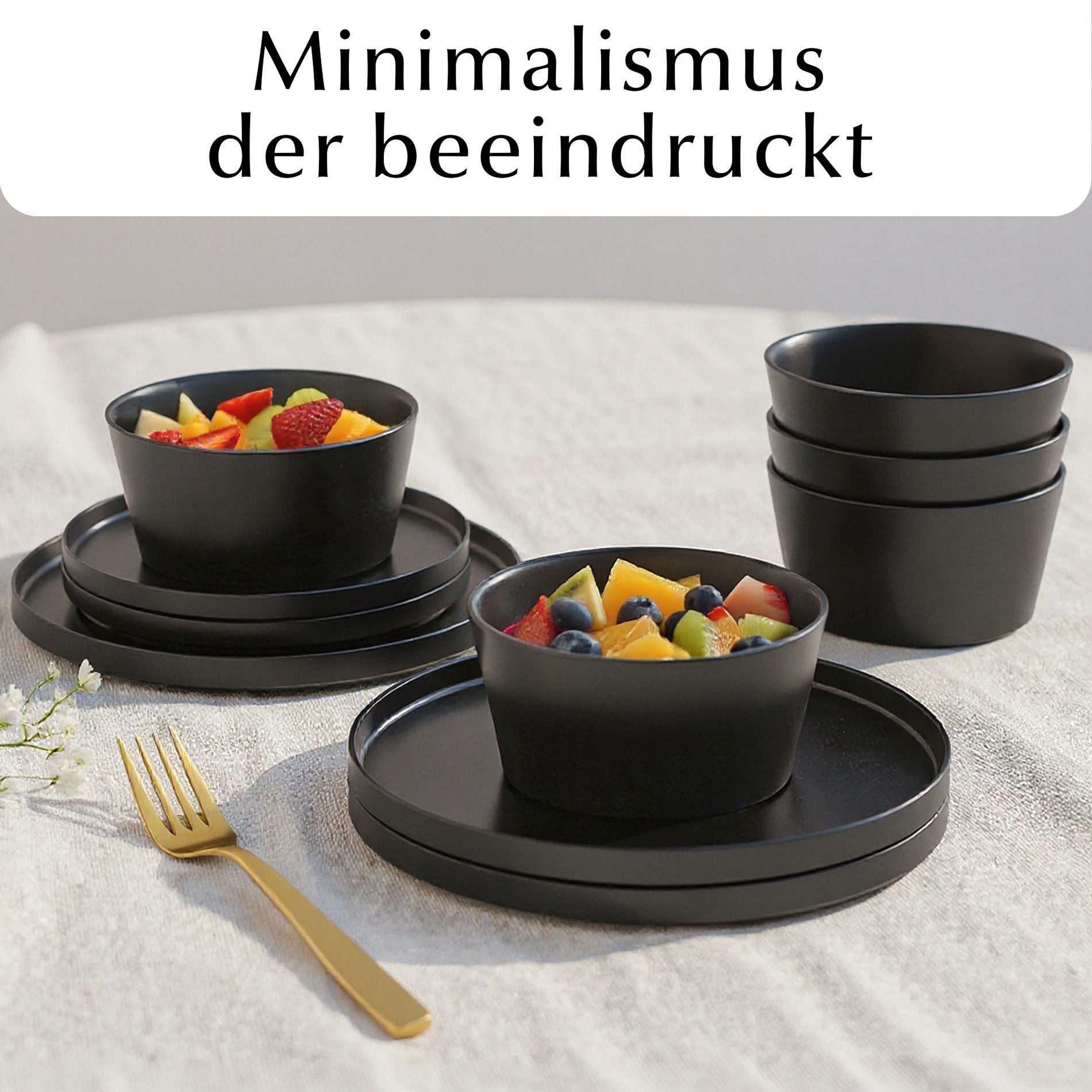 MiaMio Müslischale Luxe 740 ml Schwarz, Keramik, (Set, 4-tlg), 740 ml pro Schale – Bild 2 von 5