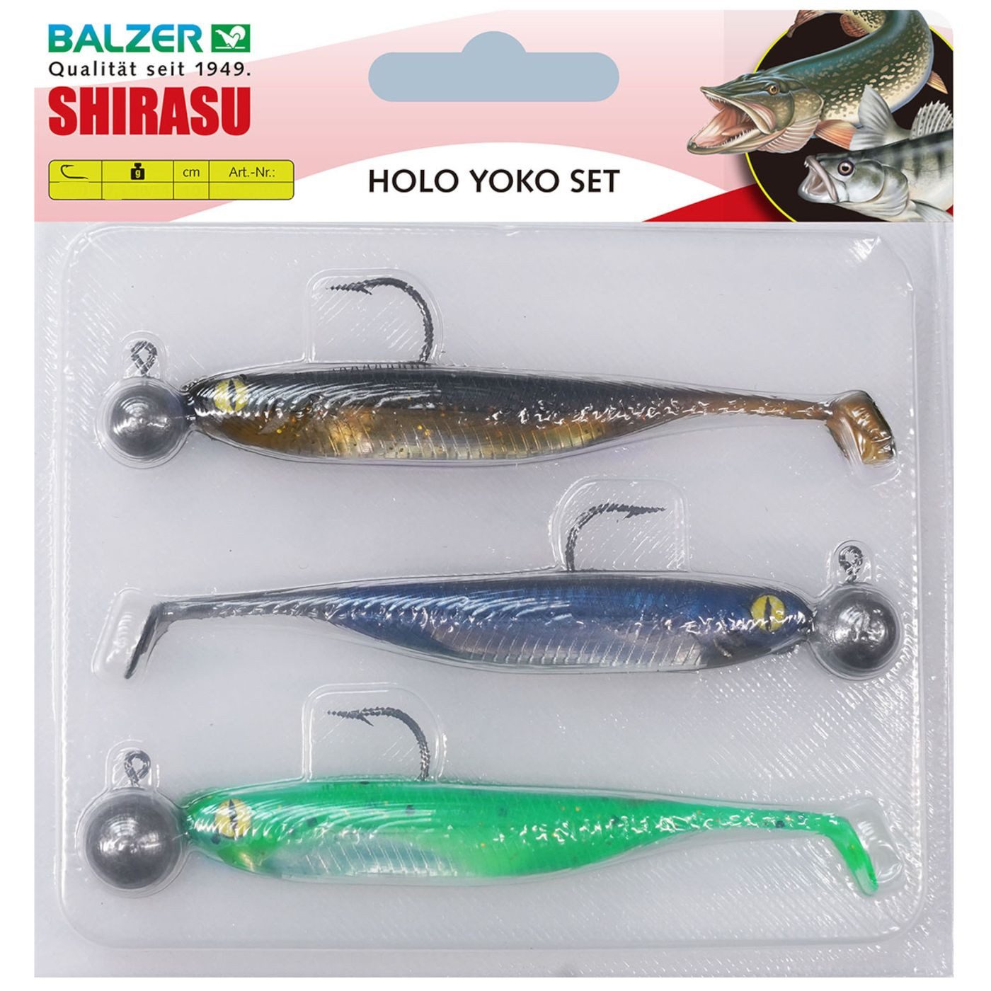 Balzer Kunstköder Balzer Holo Yoko Set 6,5cm 2g, 3g, 5g - 3 Gummifische mit Jighaken