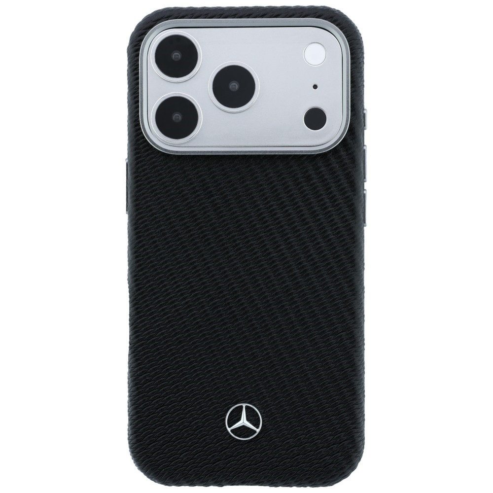 Mercedes Benz Handyhülle iPhone 17 Pro Kunstleder schwarz geriffelt Logo MagSafe 6,3 Zoll, Kantenschutz
