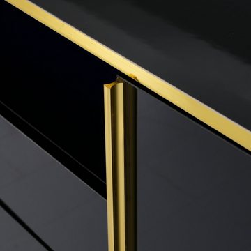 Merax Sideboard, hochglanz mit LED, Kommode mit goldenen Rahmen, Anrichte, Breite 150cm