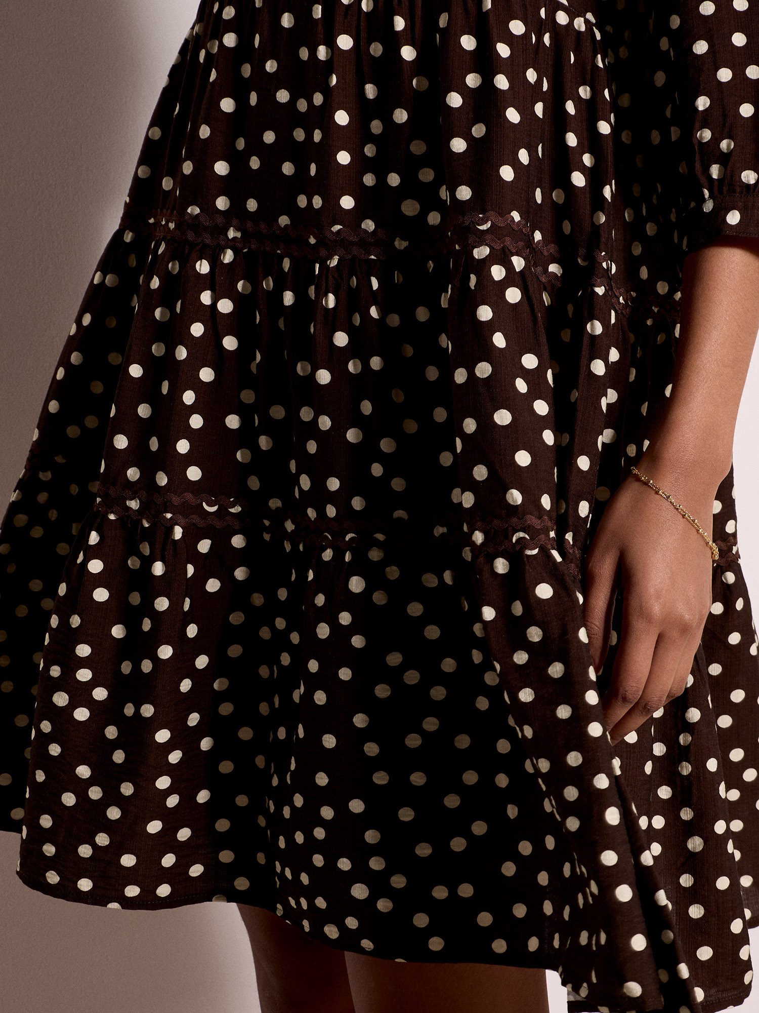 Apricot Minikleid Mini-Kleid mit Stufenrock und Polka