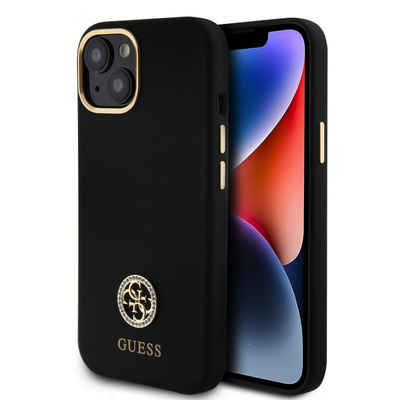 Guess Handyhülle Guess Liquid Silicone 4G Strass Metal Logo Case für iPhone 15 schwarz