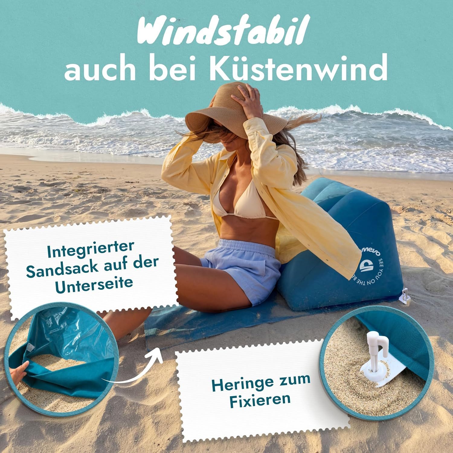 Momevo Multifunktionsliege Airlounge aufblasbare Strandlehne Petrolblau, 2 Positionen, bis 150 kg – Bild 5 von 5