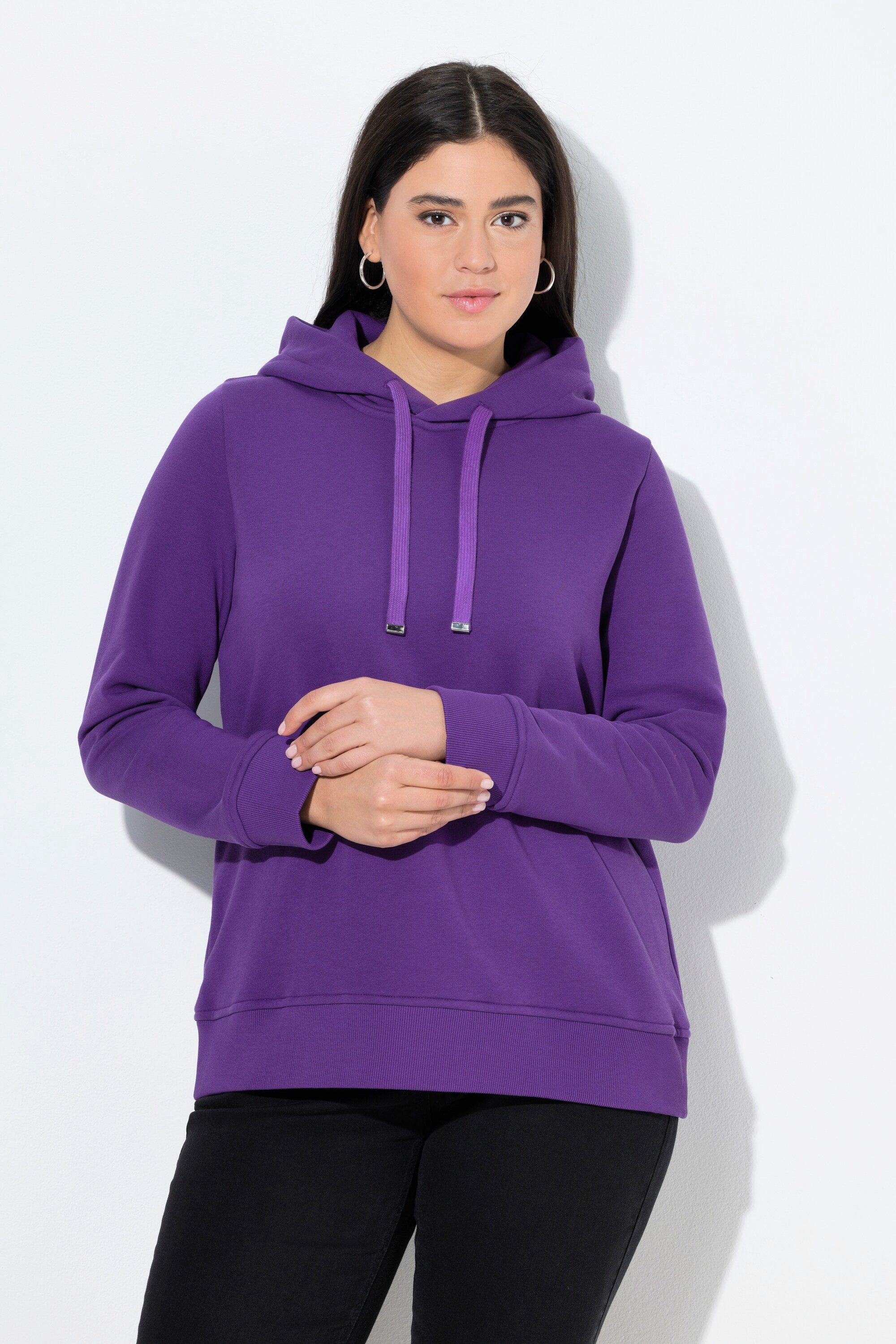 Ulla Popken Sweatshirt Super softer Hoodie Rippbündchen Kapuze Langarm günstig online kaufen