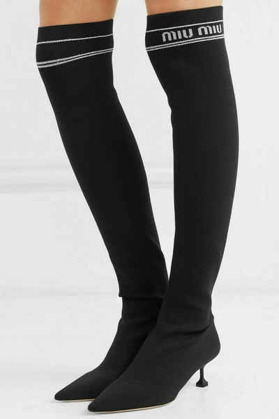 Miu Miu MIU MIU SOCK RIBBED-KNIT OVER-THE-KNEE BOOTS STIEFEL SCHUHE SHOES STIE Stiefelette