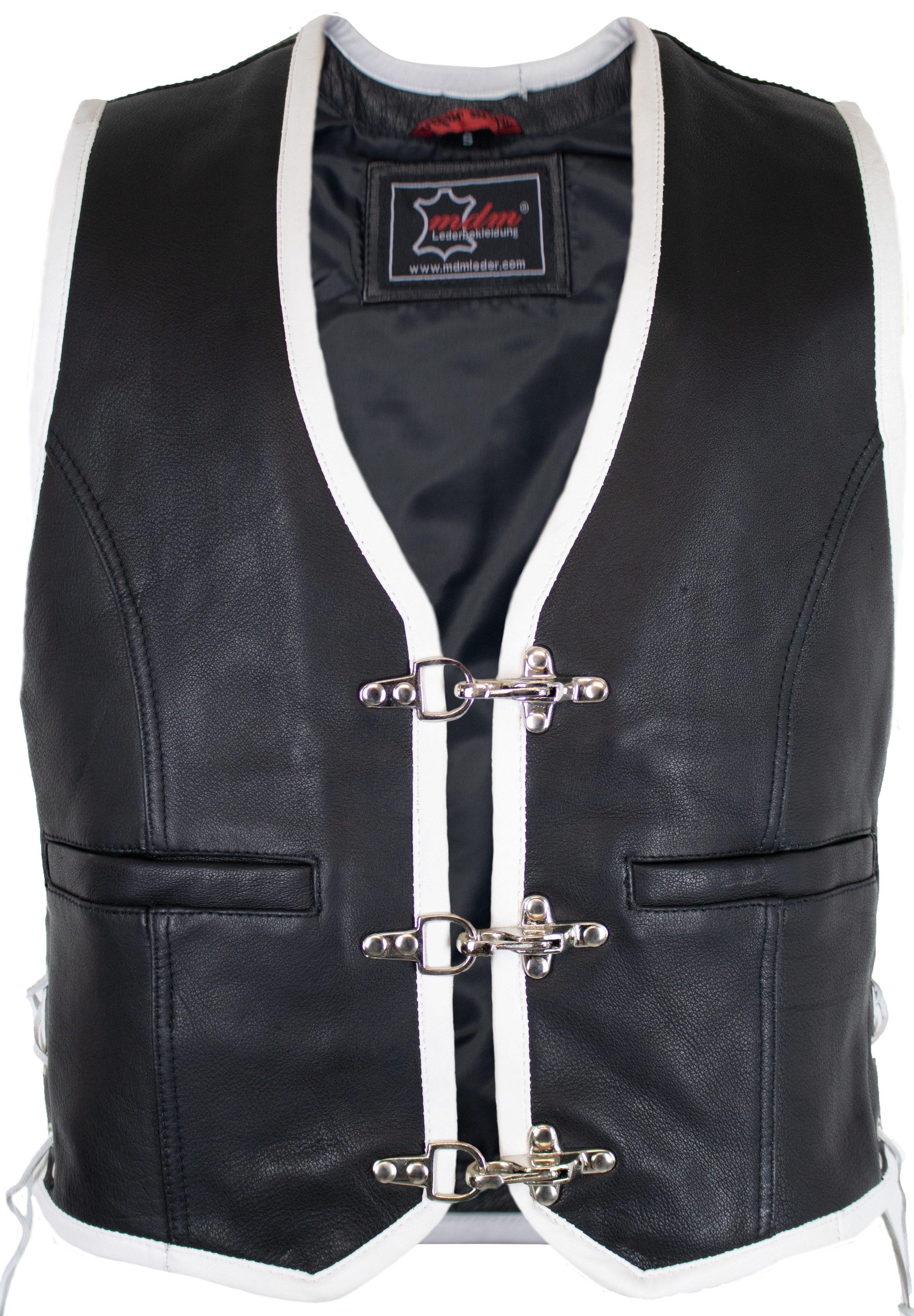 MDM Motorradweste Herren Biker Leder Kutte Motorrad Club Weste, farbige Umrandung (Einzelartikel, Motorrad Lederweste Herren, Club Kutte, Bikerweste Echtleder) Biker Leder Kutte, Motorrad Club Weste, Echtleder, Patch geeignet