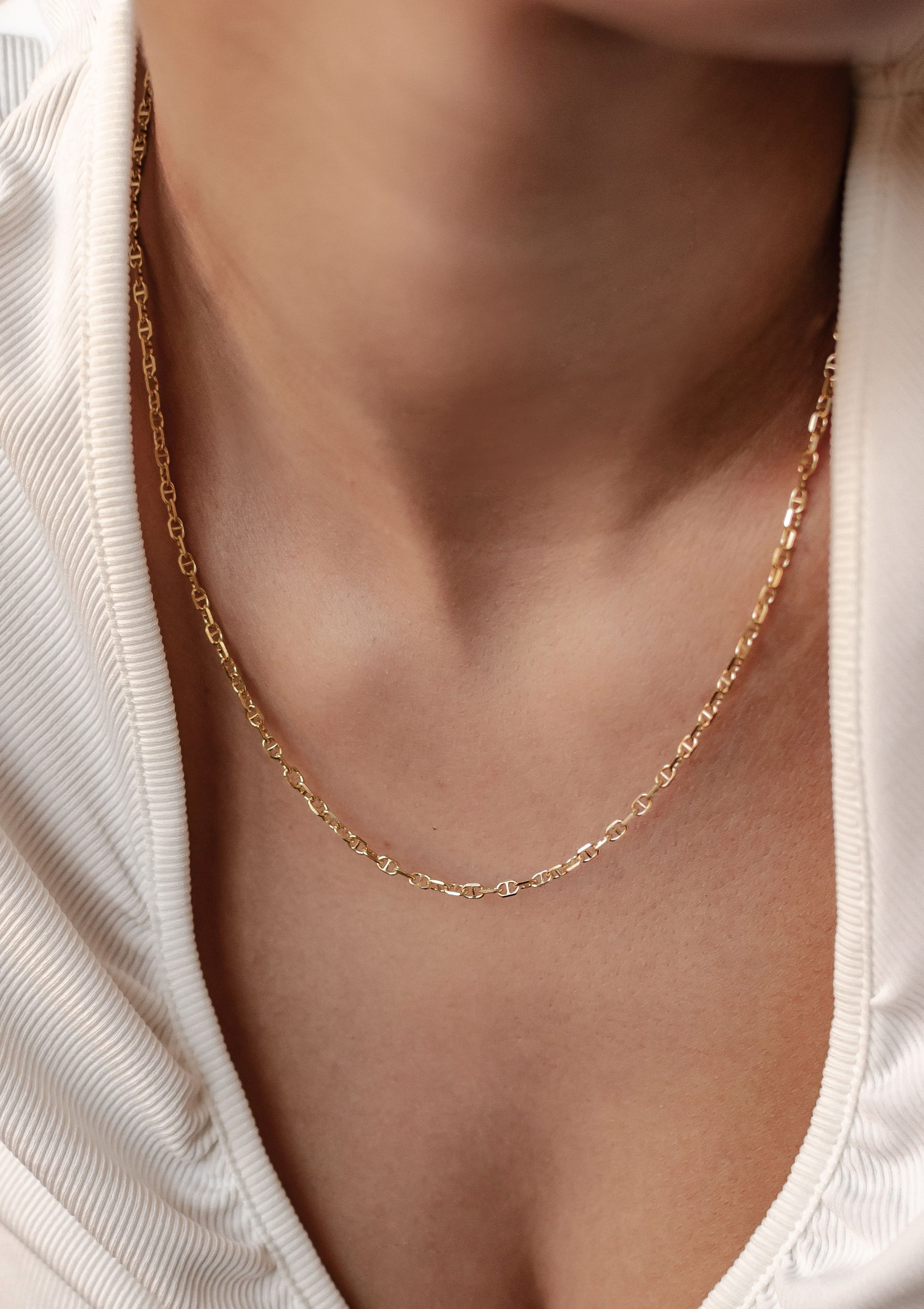 Hey Happiness Gliederkette Mariner aus 925er Silber, Damenkette Ovale Glieder, 18K Roségold Vergoldete Maritime Kette, Gliedrige Ankerkette