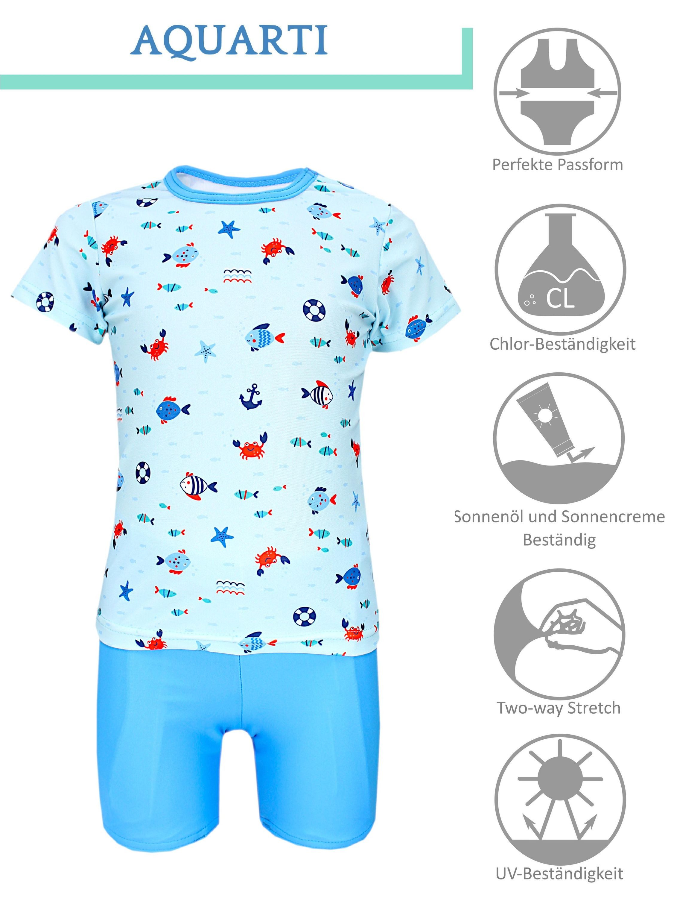 Aquarti Badeanzug Baby Jungen Zweiteiliger Kinder Badeanzug T-Shirt Badehose UV-Schutz