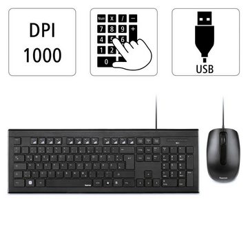 Hama Tastatur-/Maus-Set Cortino kabelgebunden Schwarz USB-A-Stecker Tastatur- und Maus-Set