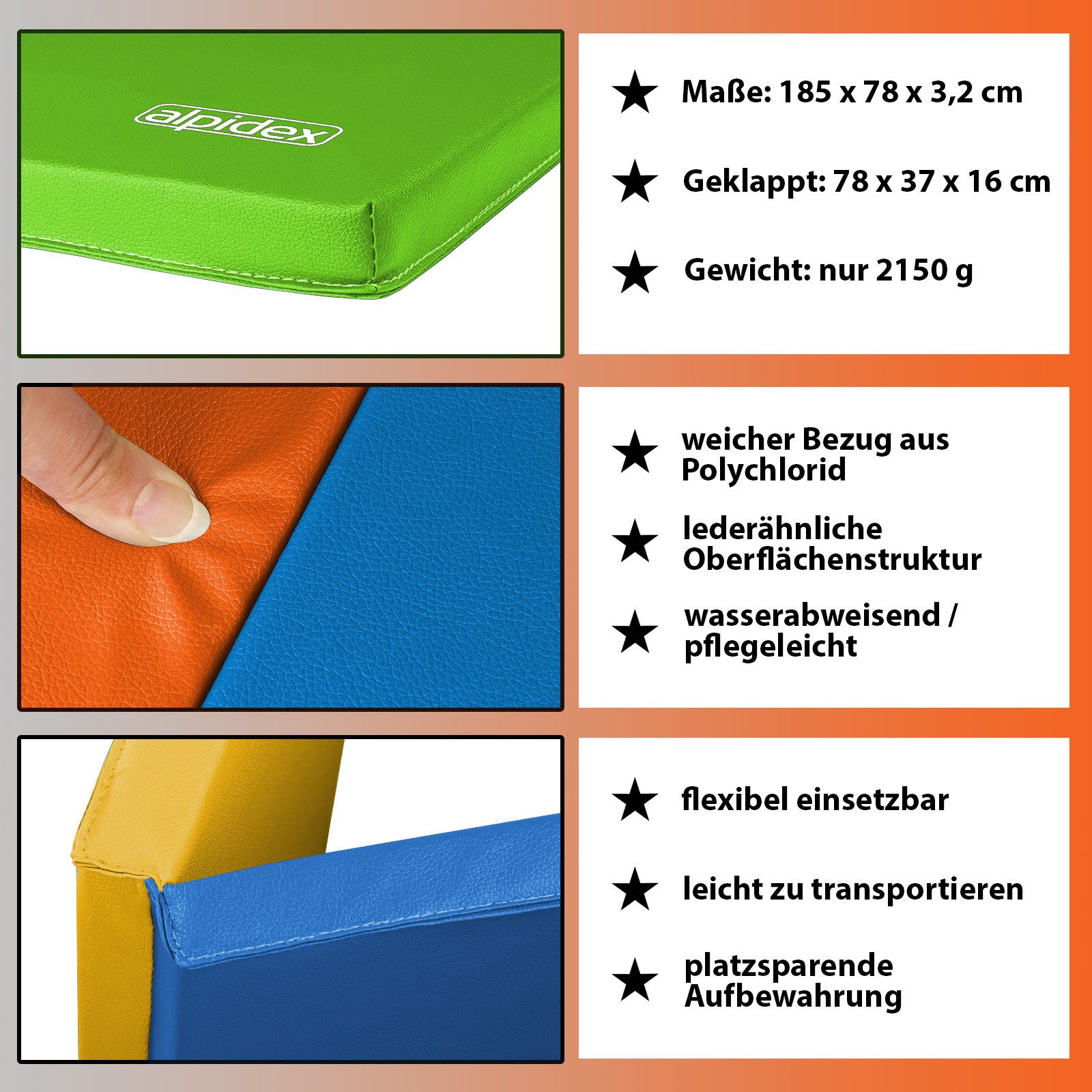 ALPIDEX Turnmatte ALPIDEX klappbare Turnmatte 185 x 78 x 3,2 cm RG 18 – Bild 5 von 5