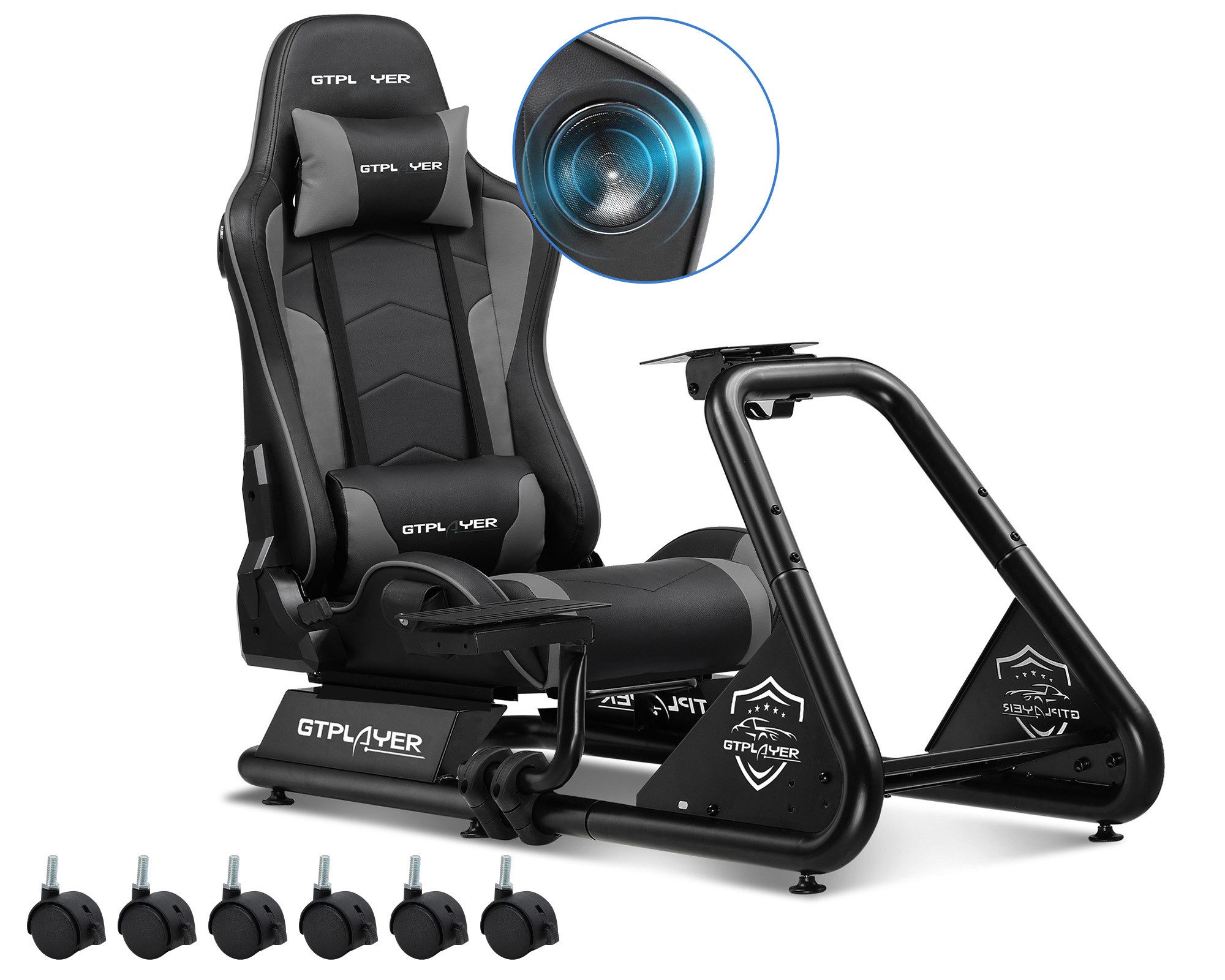GTPLAYER Simulator Cockpit, sim racing cockpit racing wheel stand Controller (mit Bluetooth-Lautsprecher und Pedalablage)