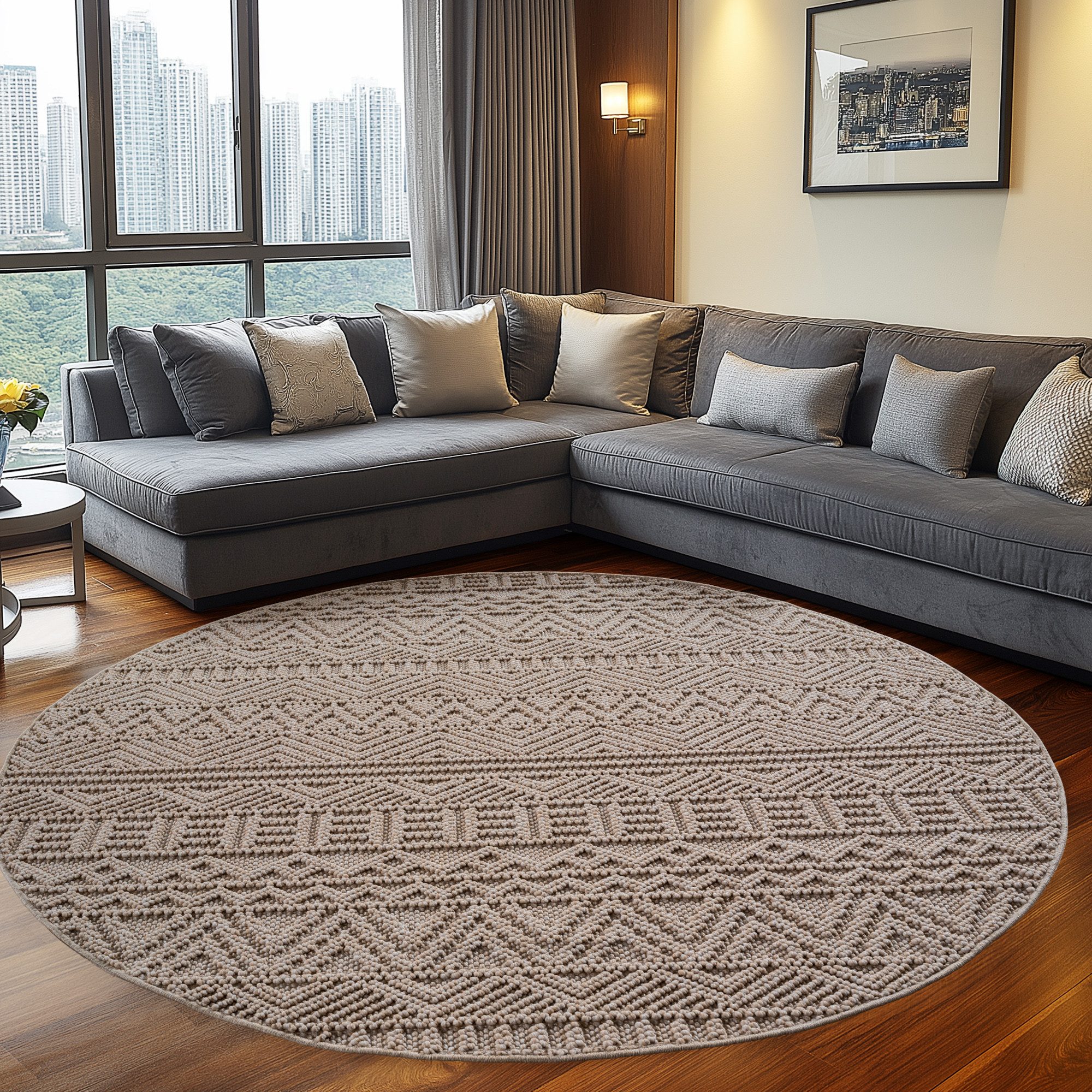 Teppium Teppich Skandinavisches Vintage-Muster auf Bouclé-Teppich, Rund, Hö günstig online kaufen