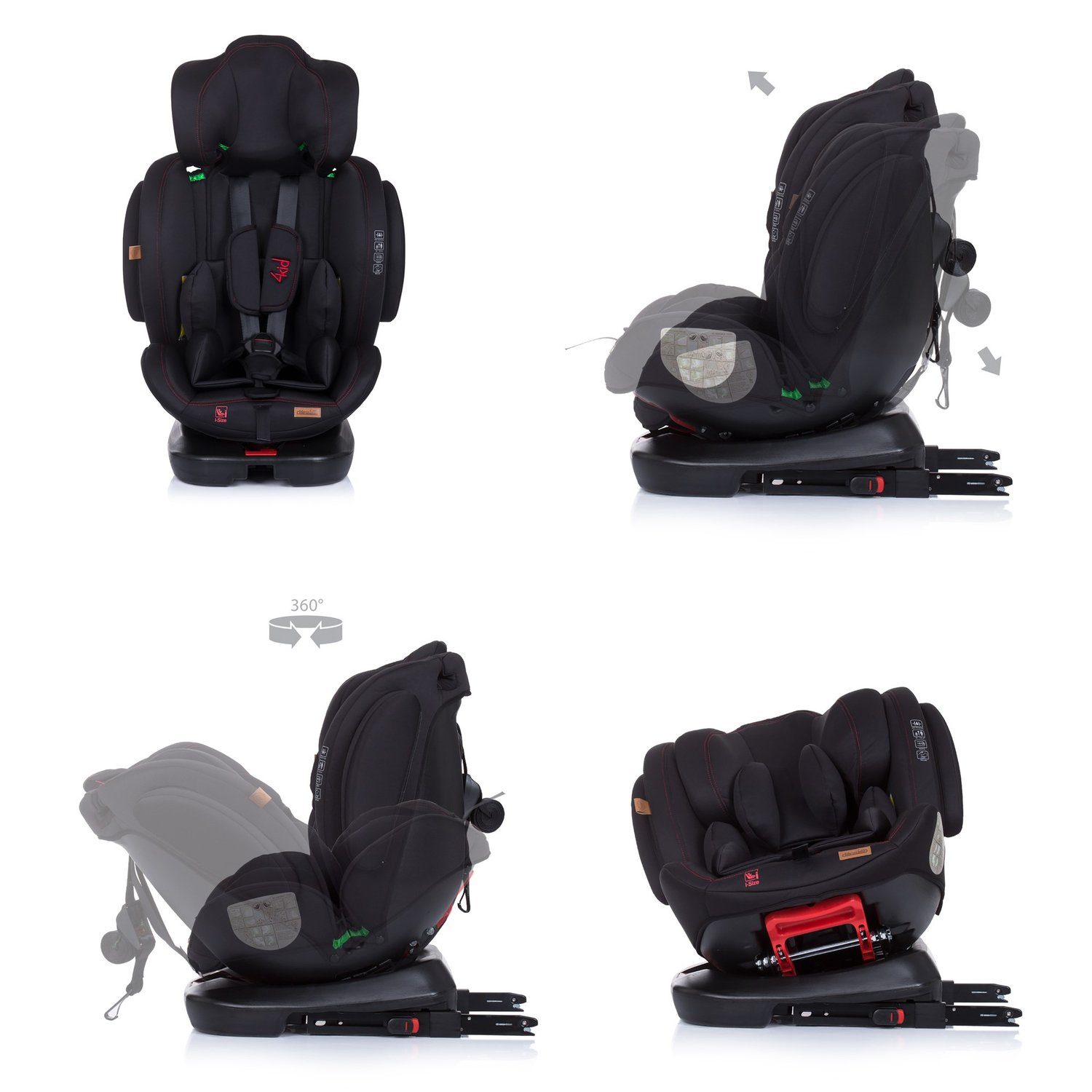 4KID Isofix, - kg, Chipolino verstellbar Kindersitz 36 (40 Autokindersitz bis: schwarz i-Size Isofix, Kopfstütze cm) 150