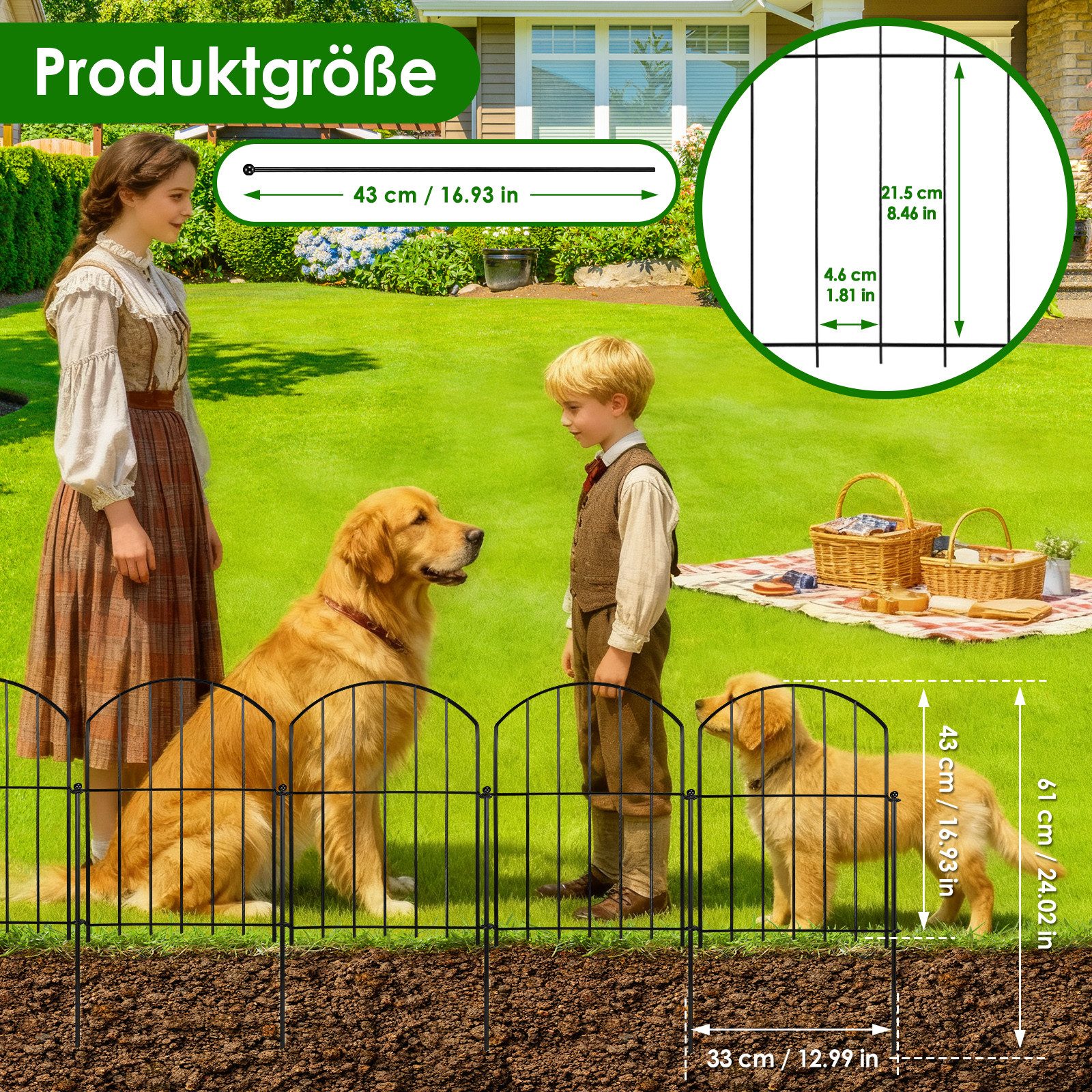 BlingBin Gartenzaun Metall Gartenzaun 3,3 m Bogenform, (10er-Packung, 1-St., 10er Set Beetzaun mit Erdspießen oder Klicksystem, Rostfrei), Dekorativer Rasenzaun für Garten, Hof & Terrasse