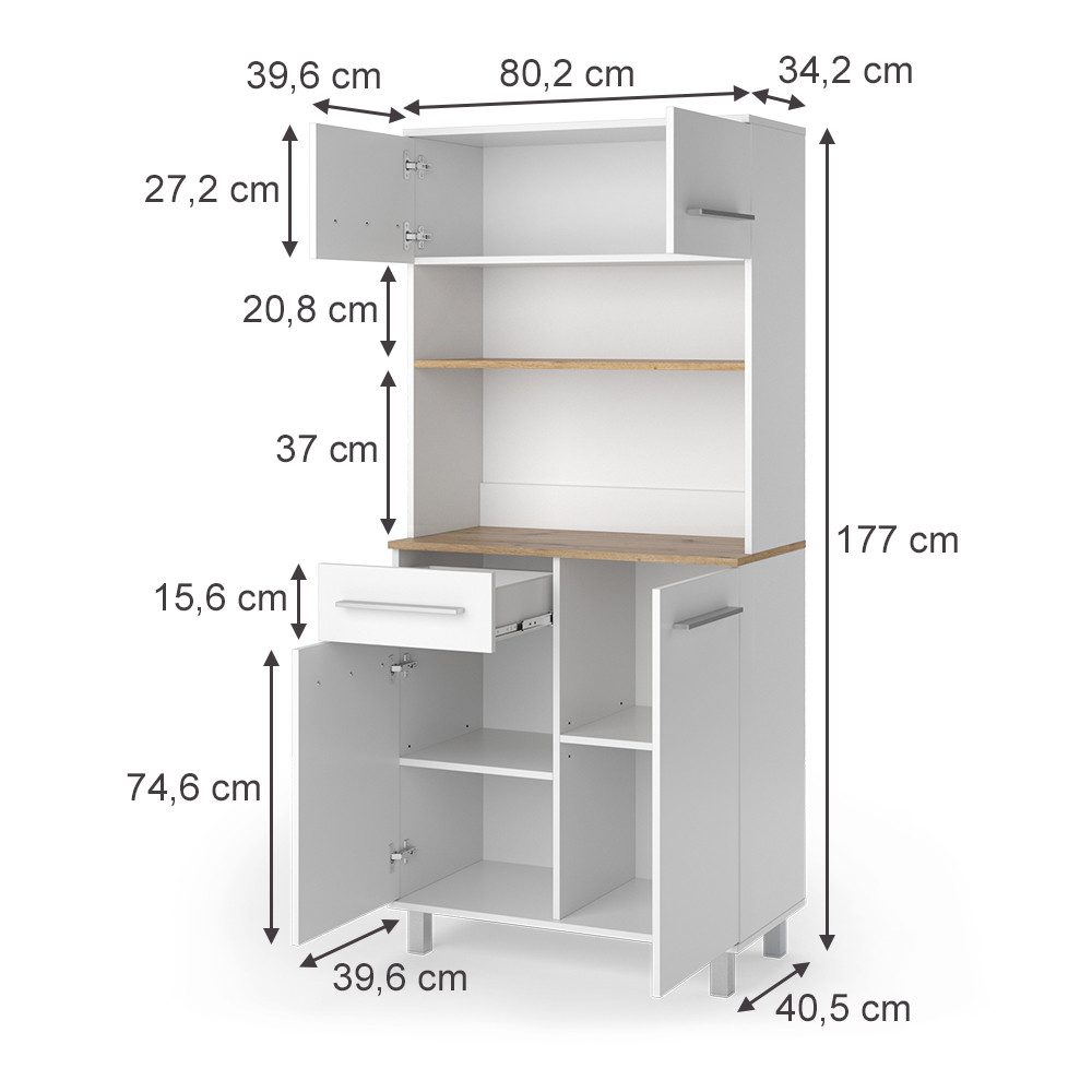 Vicco Küchenbuffet Pure, Weiß/Artisan, 80.2 x 40.5 cm