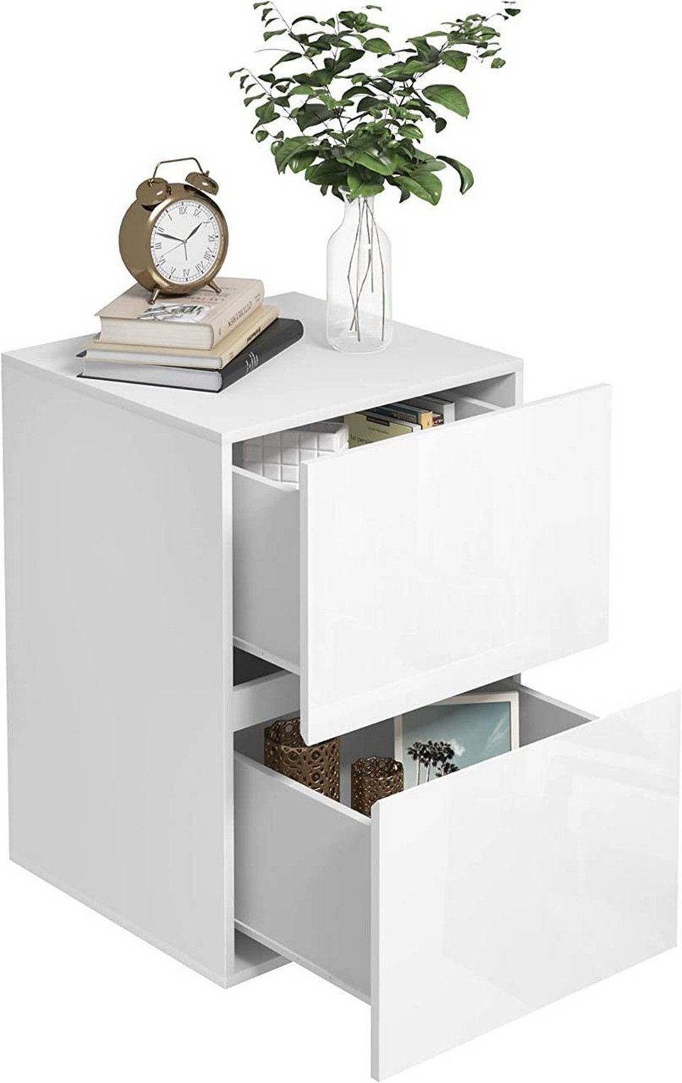 EUGAD Nachttisch (1-St), mit 2 Schubladen in Hochglanz, 40x58x40 cm weiß günstig online kaufen
