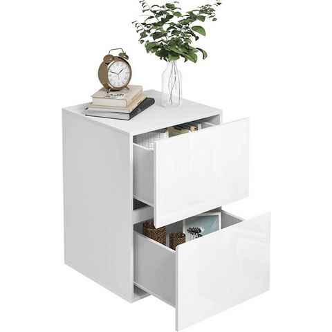 EUGAD Nachttisch (1-St), mit 2 Schubladen in Hochglanz, 40x58x40 cm weiß