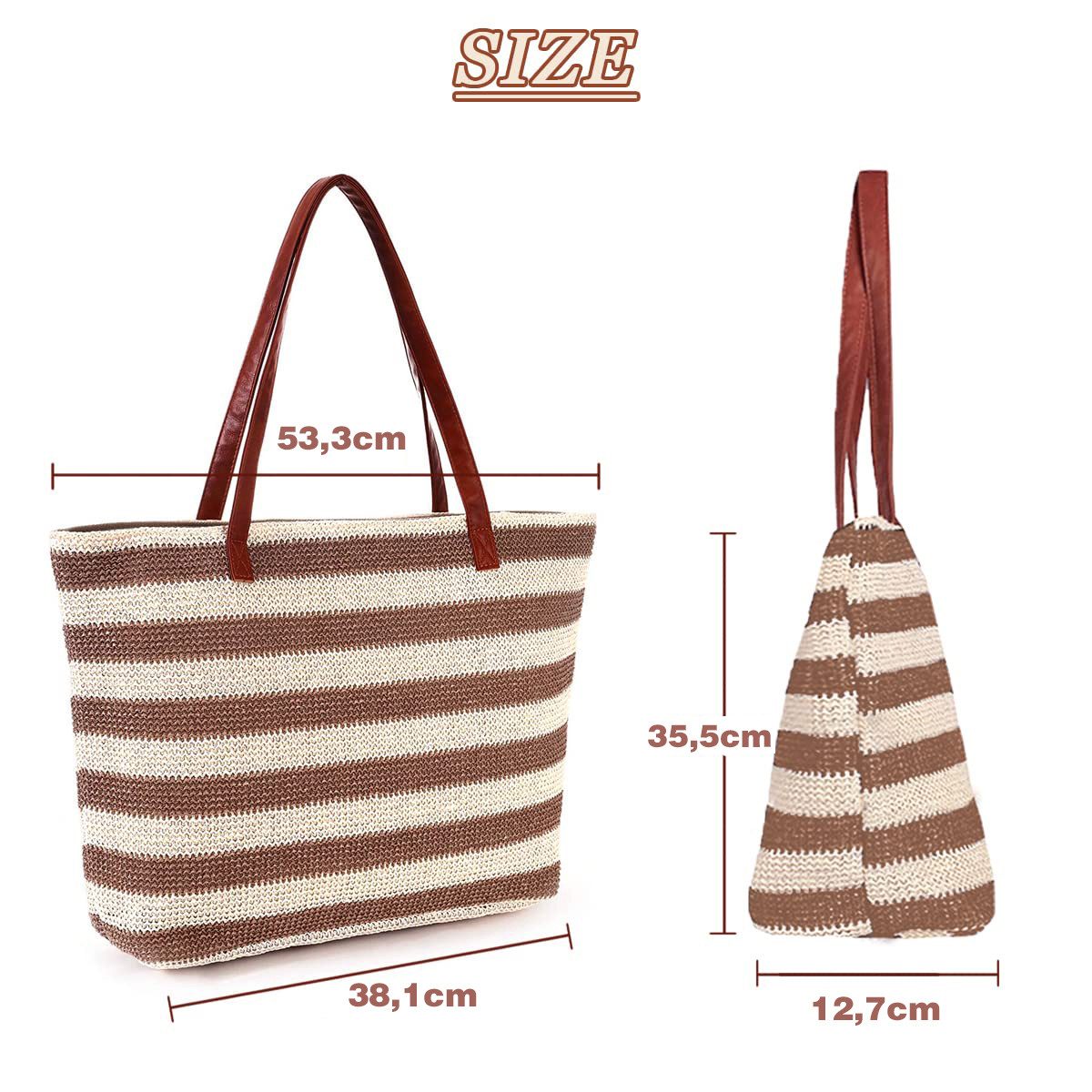 ZEUOPQ Strandtasche Damen-Strohstrandtasche Stroh Strandtasche Große günstig online kaufen
