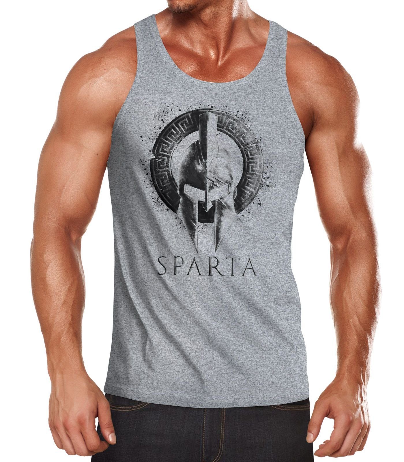 Neverless Herren Tanktop Sparta Helm - Muscle Shirt Aus 100% Baumwolle, Slim Fit, Streetstyle