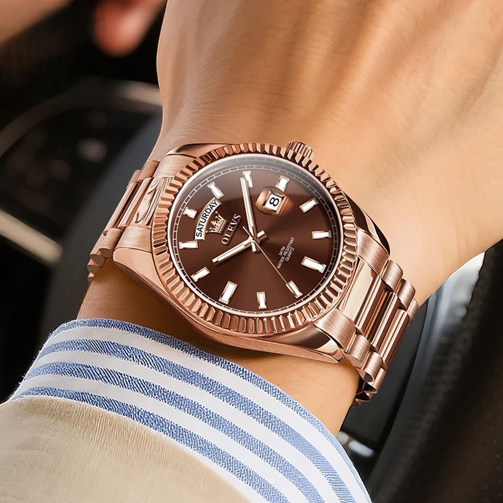 OLEVS Quarzuhr OLEVS Herrenuhr Edelstahl – Quarz, Datum & Wochentag, stilvoll