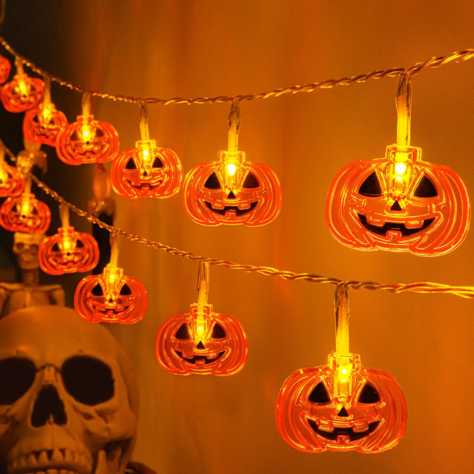 nsihing LED-Lichterkette Halloween Lichterkette 3 m, 20 LED, Batteriebetrieben, IP65, Für Innen & Außen, Ideal für Kürbis- & Halloween-Dekoration