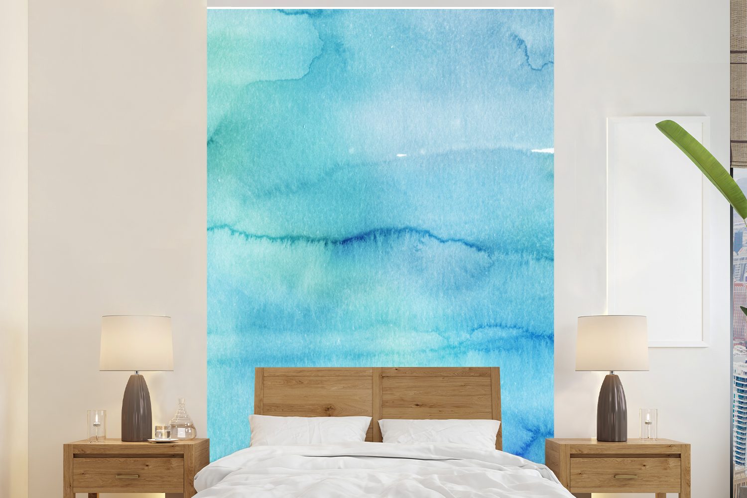 MuchoWow Fototapete Aquarell - Blau - Abstrakt, Matt, bedruckt, (3 St), Montagefertig Vinyl Tapete für Wohnzimmer, Wandtapete