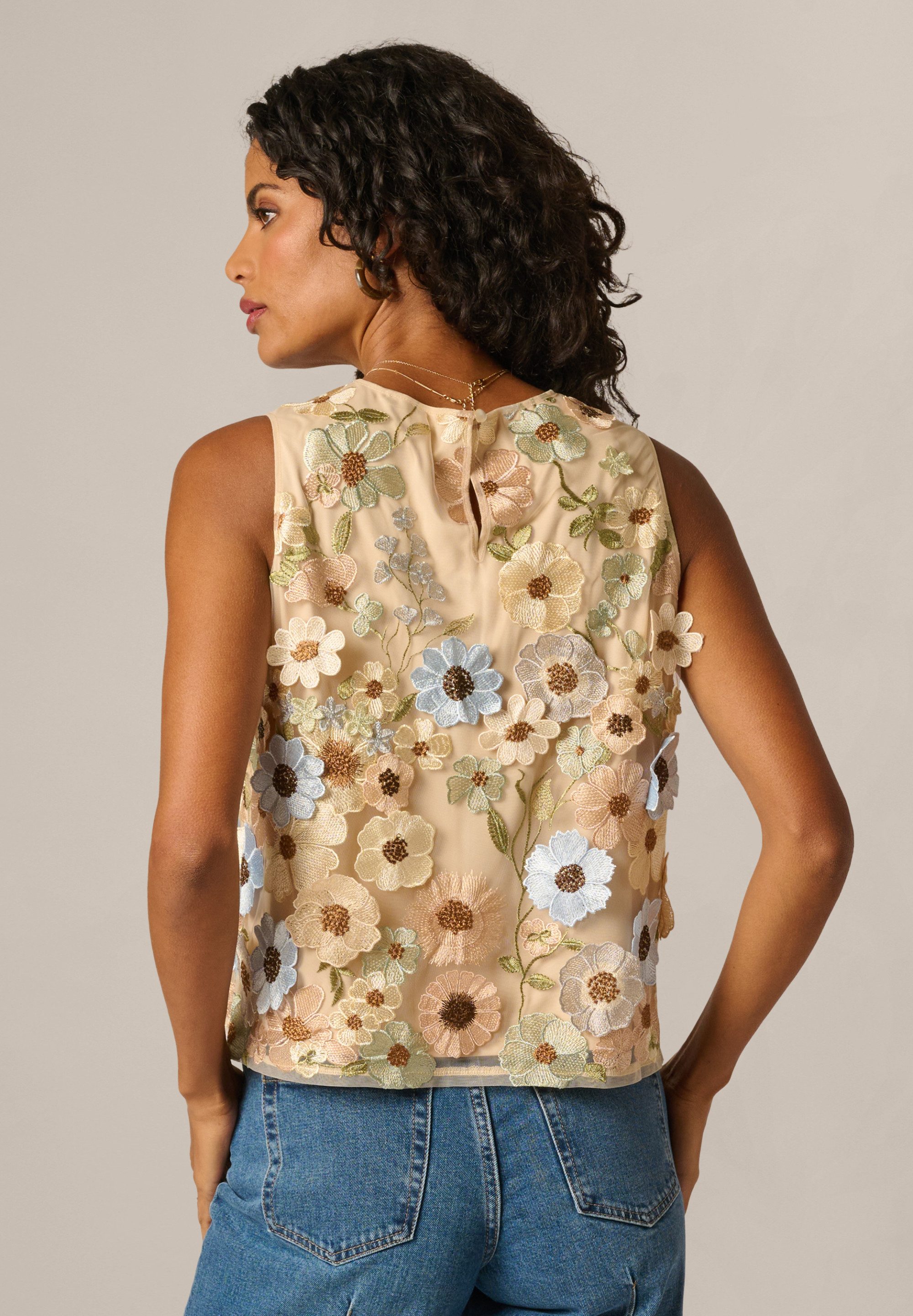 Adrianna Papell Kurzarmbluse Sleeveless Floral Blouse Frisches und farbenfrohes, besticktes Tanktop – Bild 4 von 5