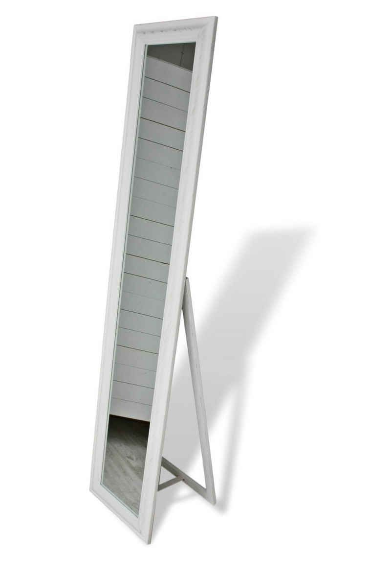 elbmöbel Standspiegel Standspiegel weiß schlicht 180cm, Spiegel: Klassischer Standspiegel 180x40x7 weiß Landhausstil