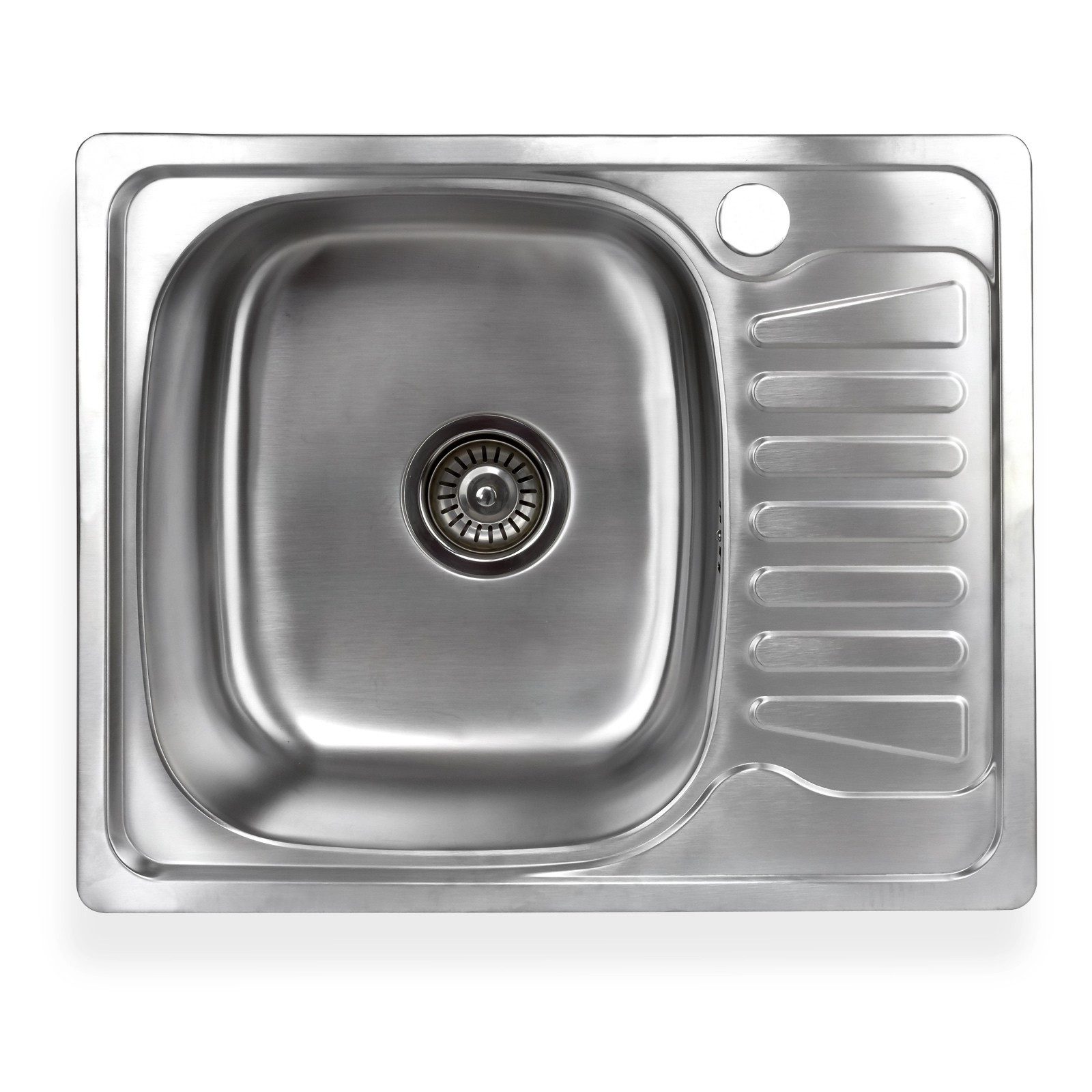 Stabilo Sanitär Edelstahlspüle Einbauspülbecken Chrom eckig 58 cm Edelstahl mit Abtropffläche rechts, Rechteckig, 58/48 cm, (Komplett-Set, komplettem Siphon inkl. Befestigungsmaterial), Abtropffläche, Siphon enthalten