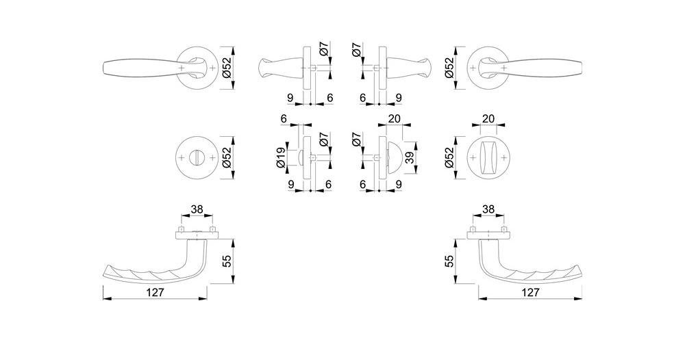 HOPPE / F1 Aluminium Rosettengarnitur York 1810/42KV/42KVS Türbeschlag links SK/OL D/D rund New rechts DIN